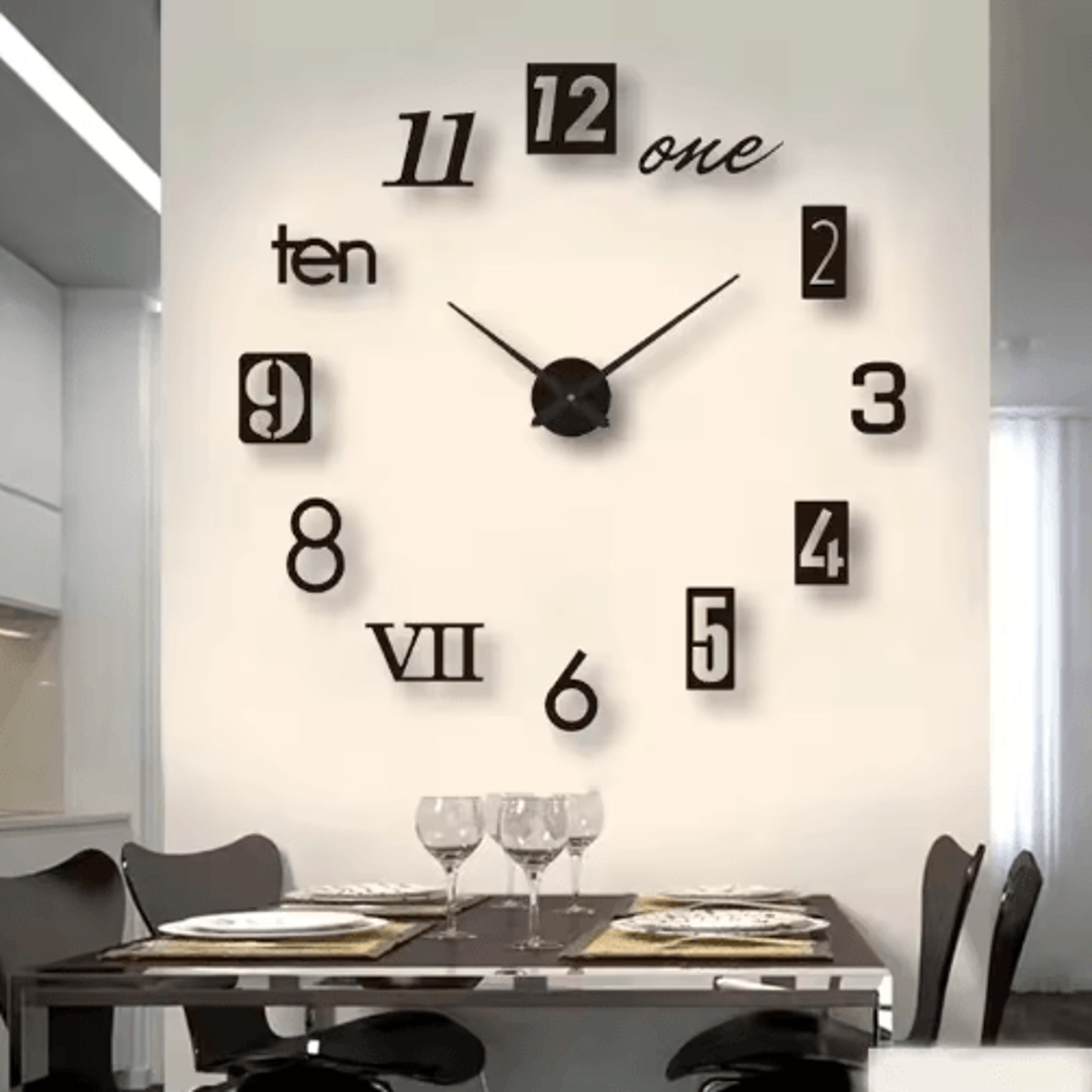 Large Roman Numeral Mirror Wall Clock  2D3D DIY Acrylic Quartz Clock Sticker 0