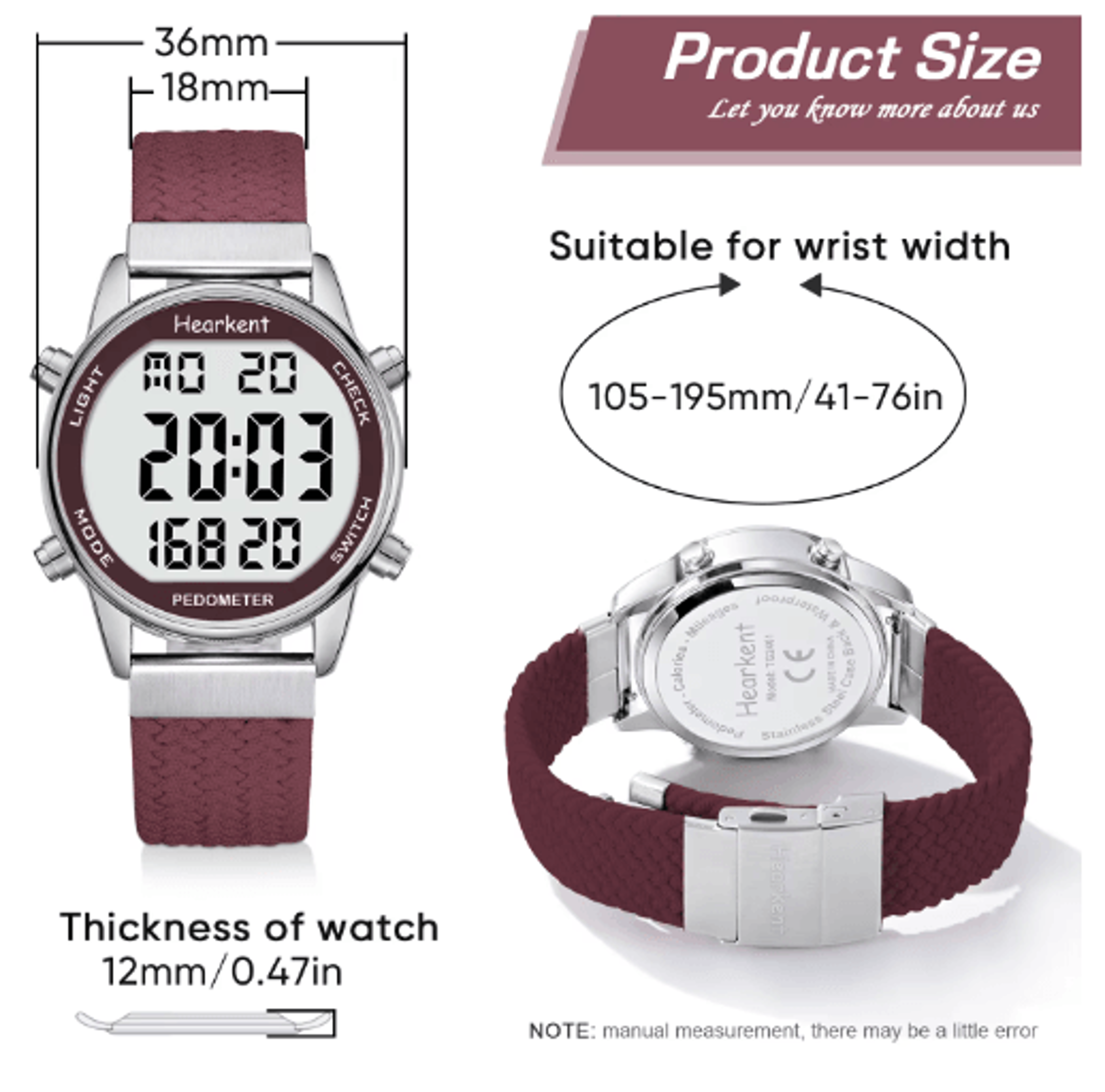 Hearkent Digital Pedometer Watch  Step Counter  Walking Fitness Tracker For Women 9