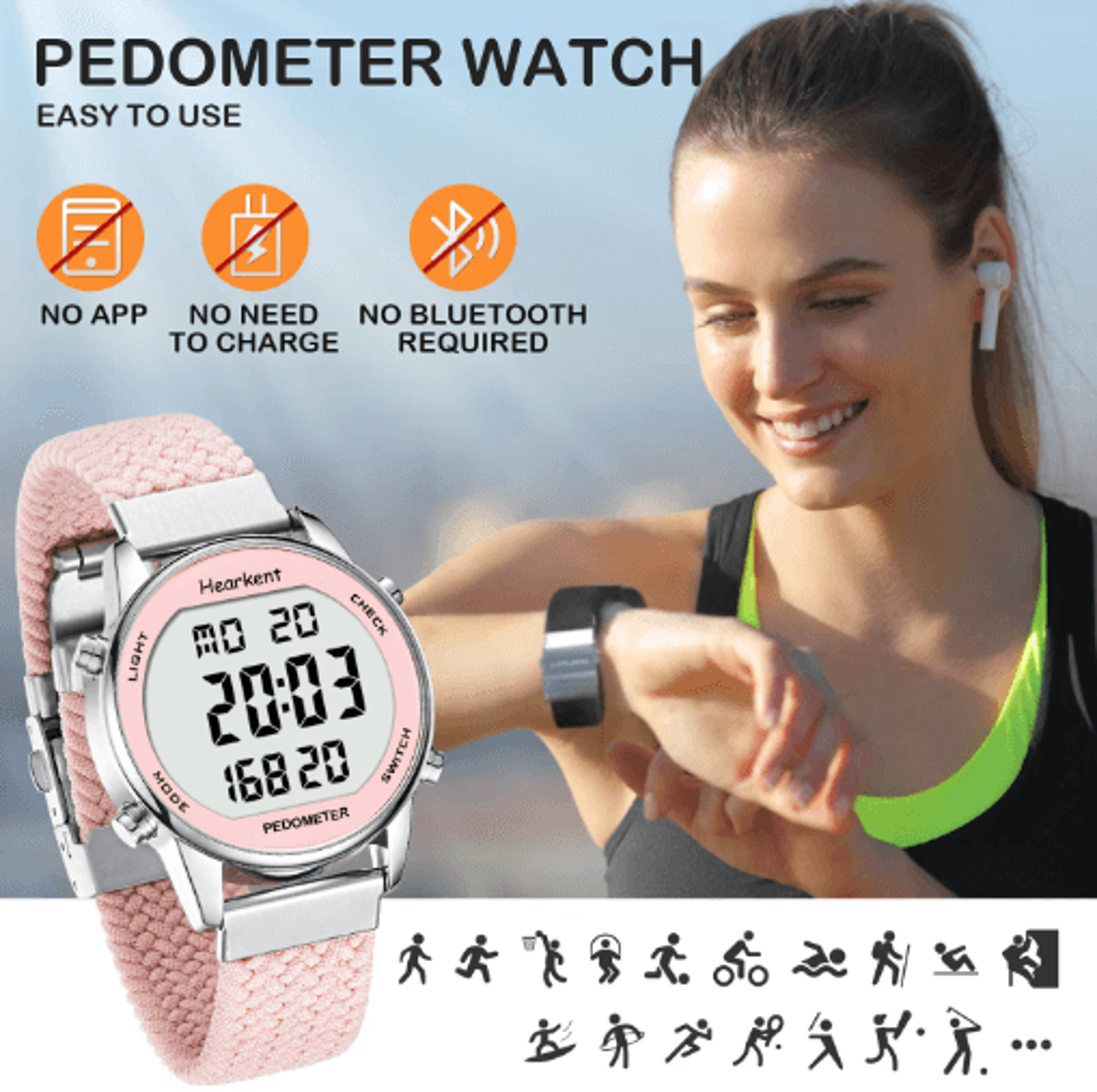 Hearkent Digital Pedometer Watch  Step Counter  Walking Fitness Tracker For Women 0