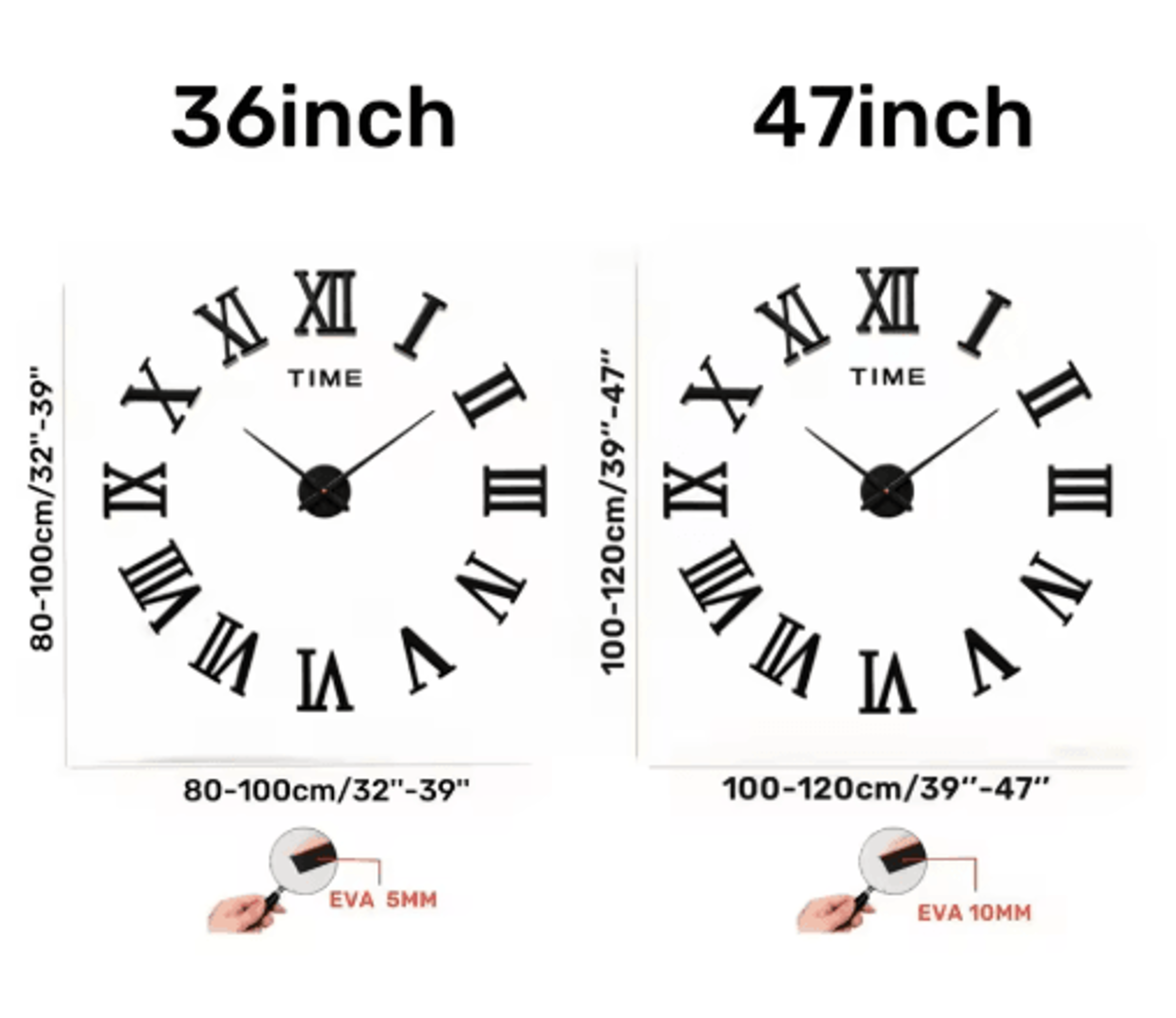 Large Roman Numeral Mirror Wall Clock  2D3D DIY Acrylic Quartz Clock 27