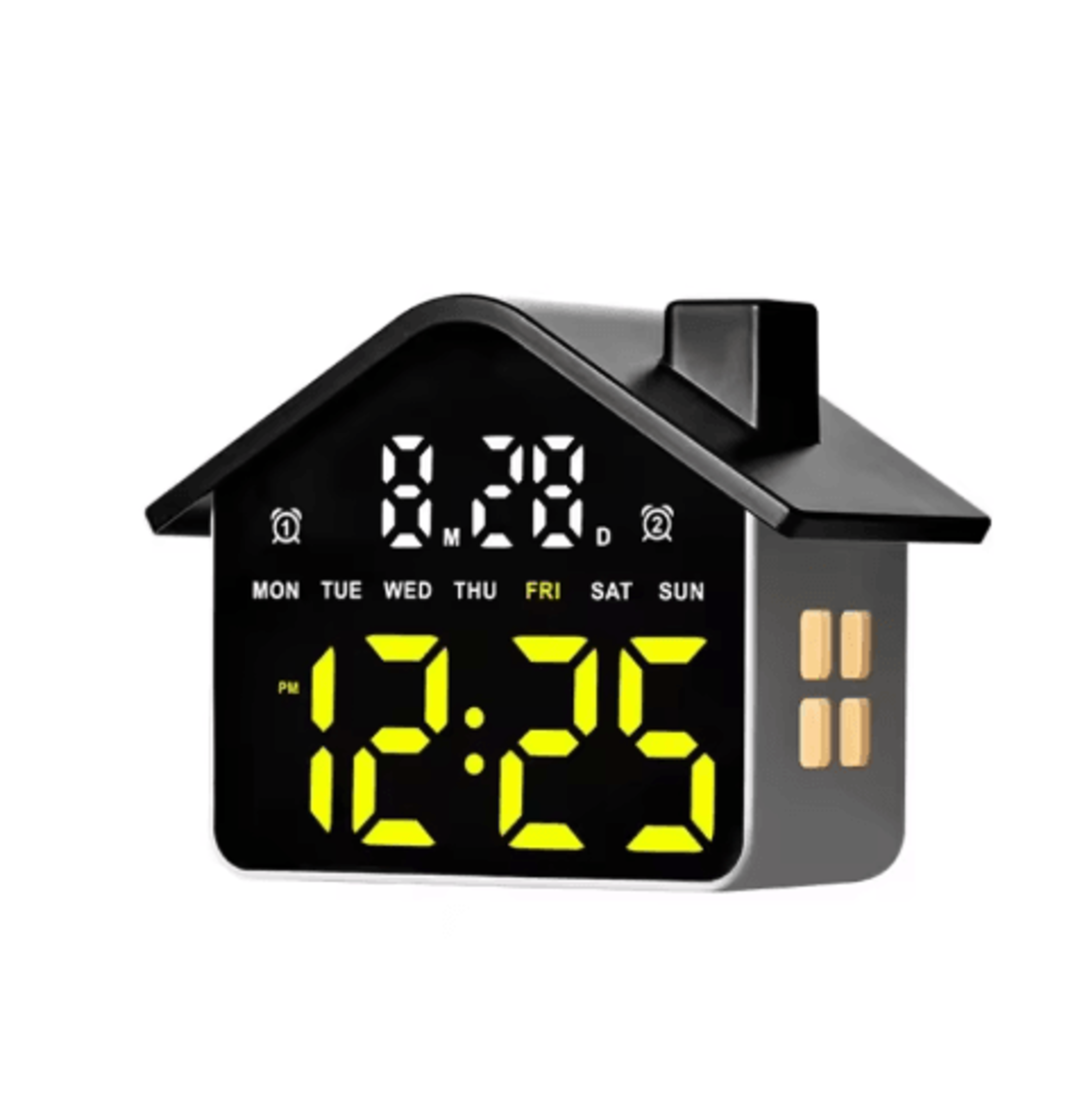 HouseShaped LED Alarm Clock  Dimmable Night Light With Date  Week Display 24