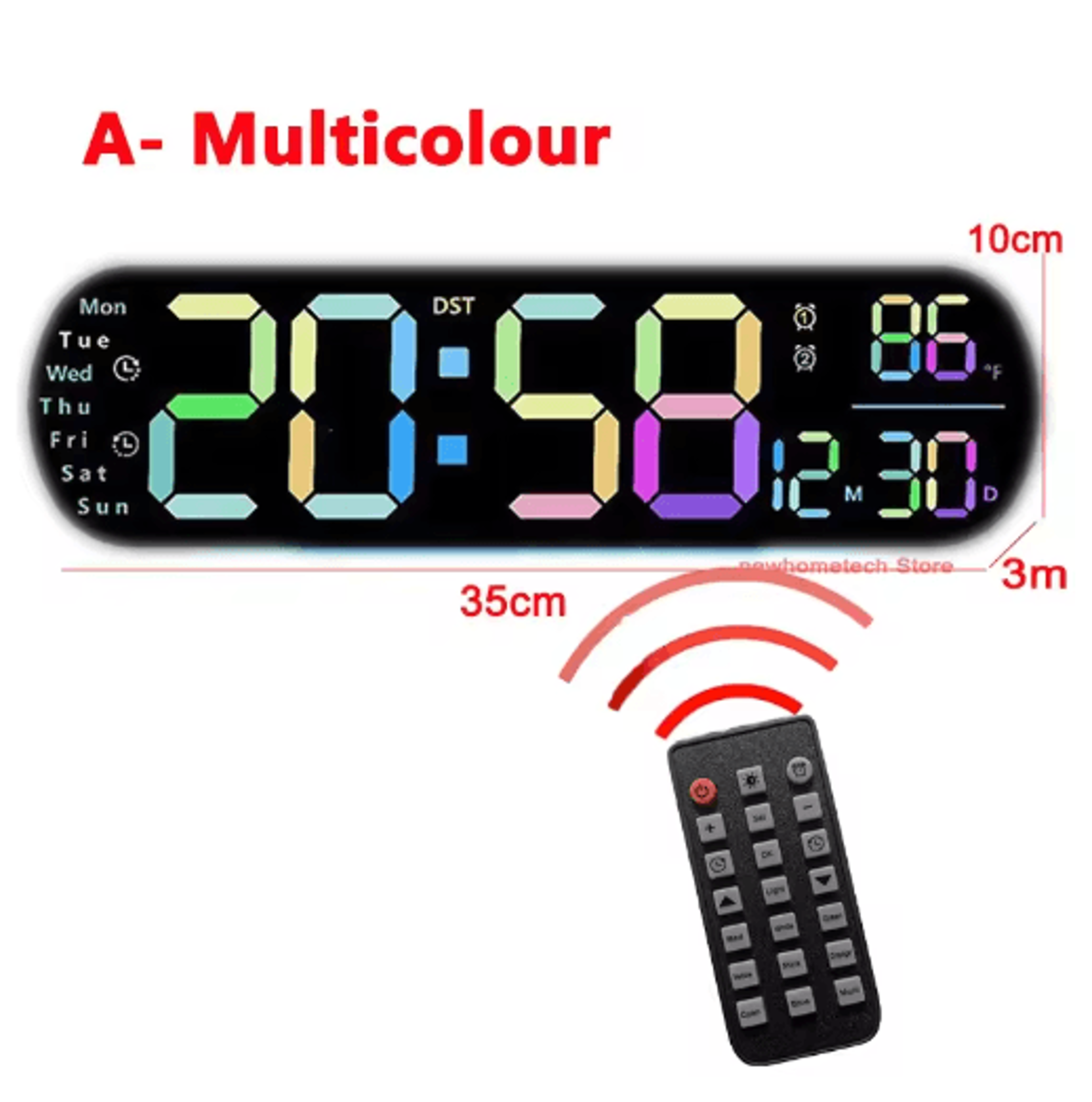 Large LED Digital Wall Clock  Temperature Humidity  Remote Control Display 24