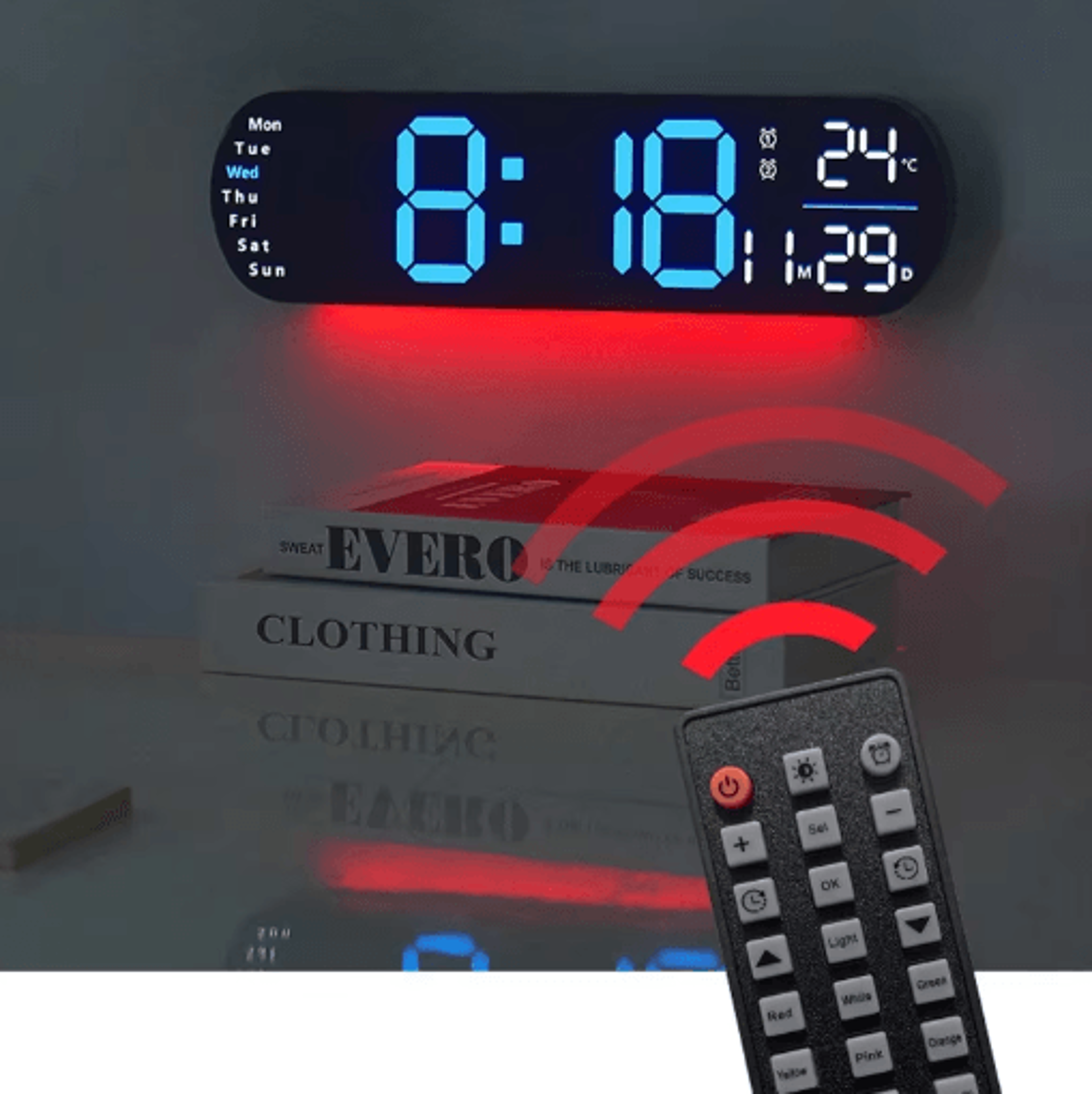 Large LED Digital Wall Clock  Temperature Humidity  Remote Control Display 28