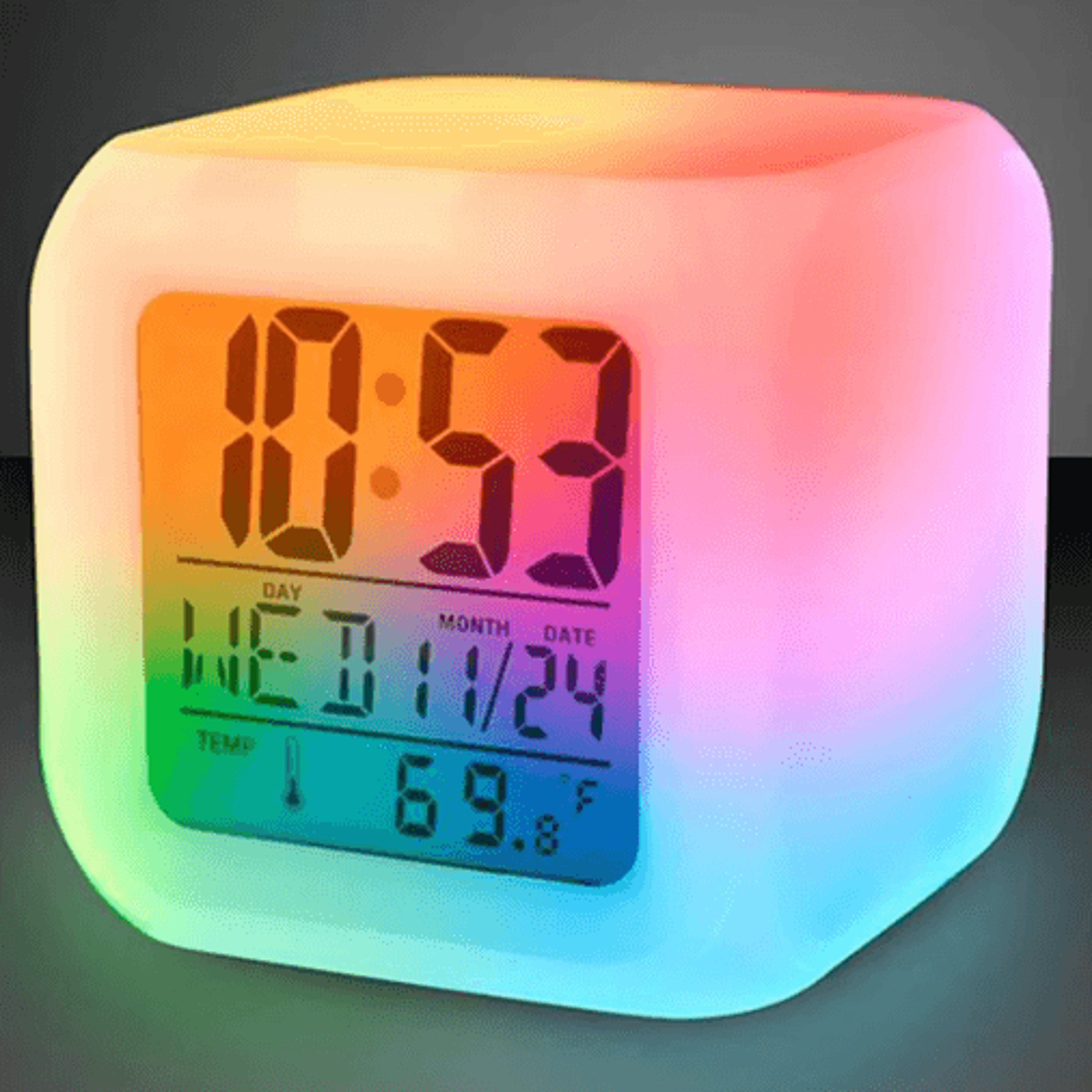 Mini LED Cube Alarm Clock  Colorful Light Clock With Calendar  Temperature Display 0