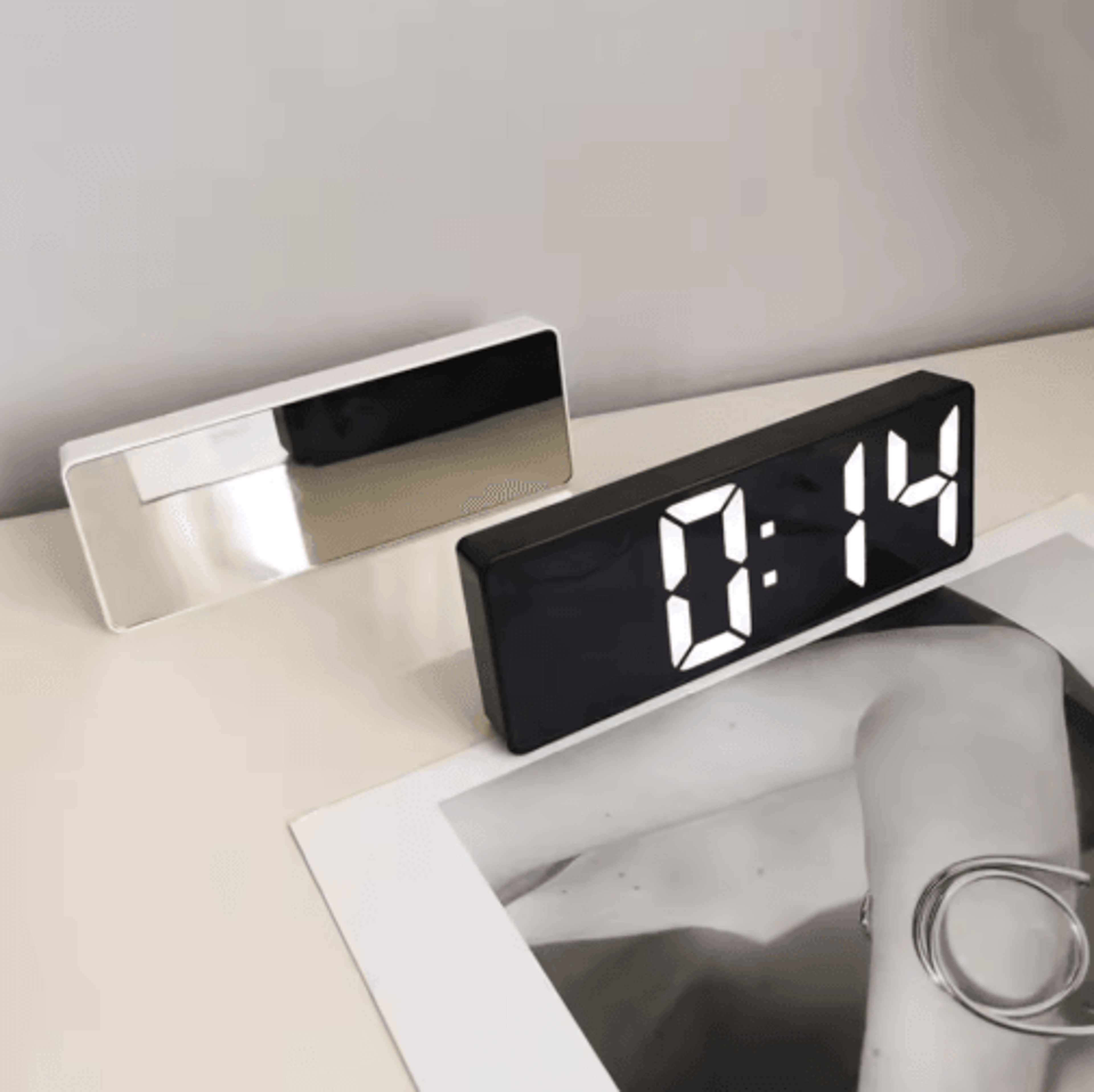 Modern Voice Control LED Mirror Alarm Clock  Portable Digital Desk Clock 7
