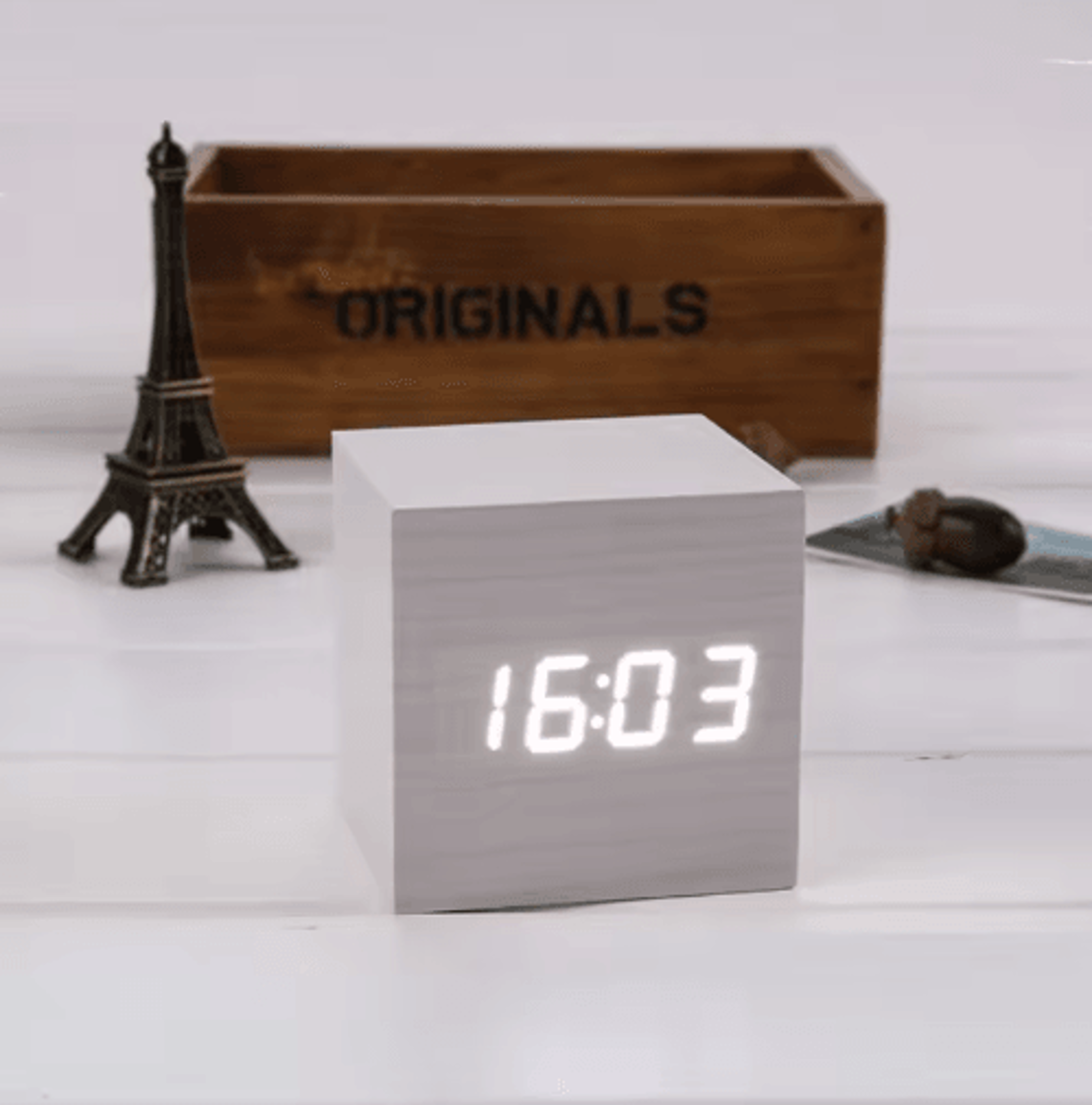 Wood Square Digital Alarm Clock  Voice Control LED Desk Clock With Snooze 1