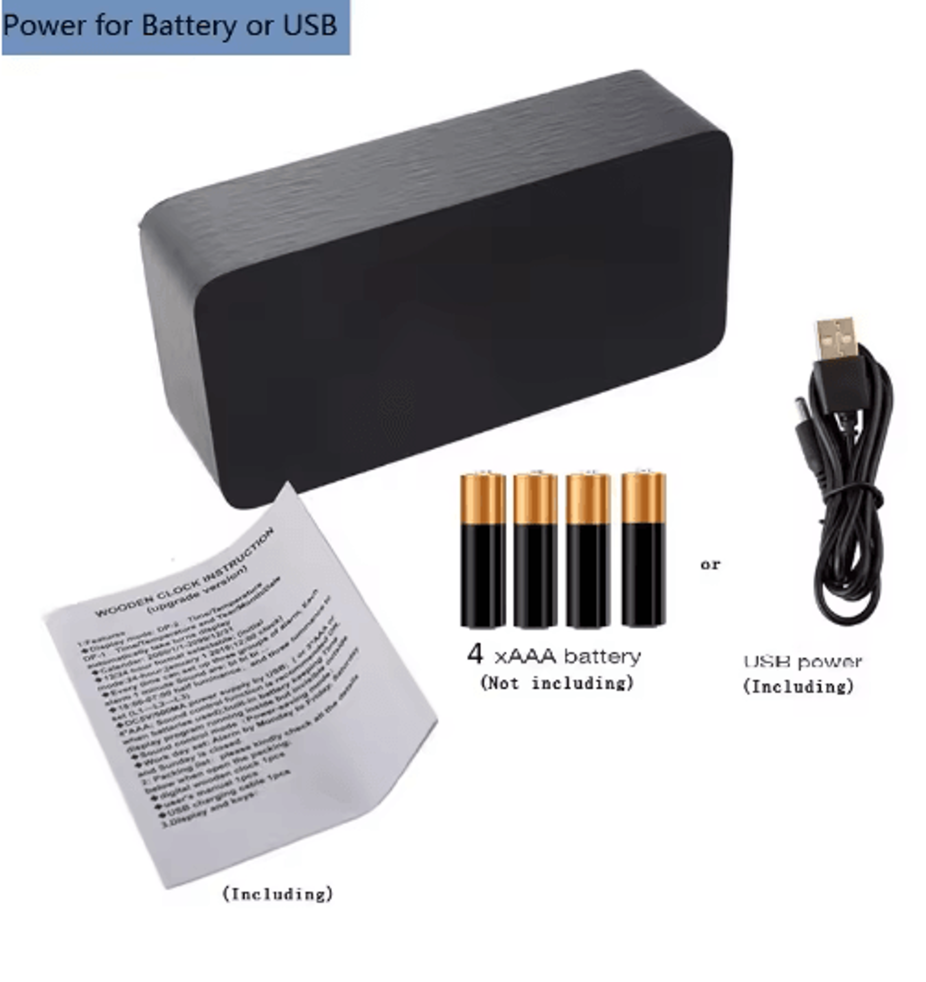 Wood Square Digital Alarm Clock  Voice Control LED Desk Clock With Snooze 15