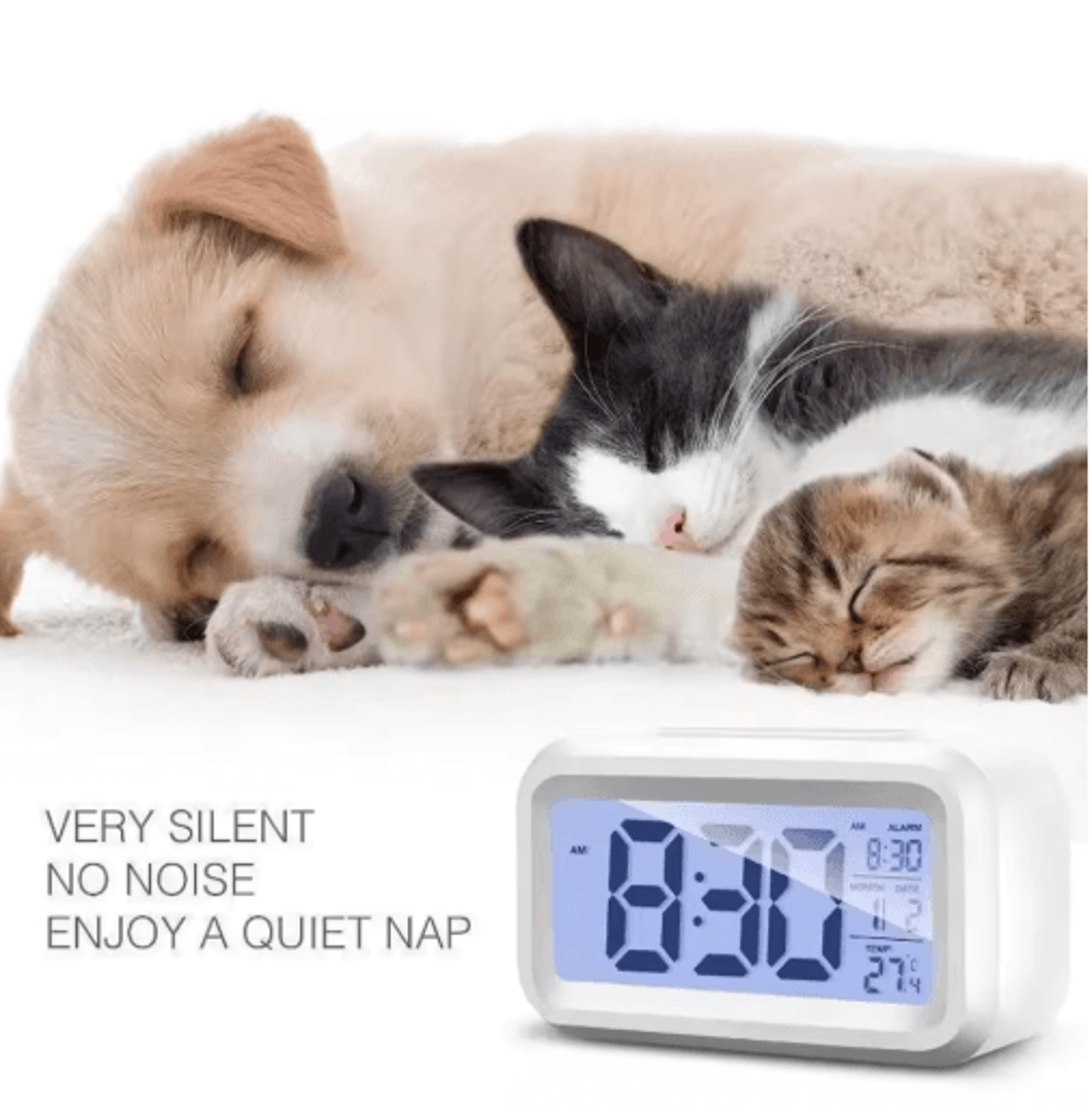 2in1 LCD Alarm Clock  Night Light  Compact WakeUp Clock With Increasing Beep 7
