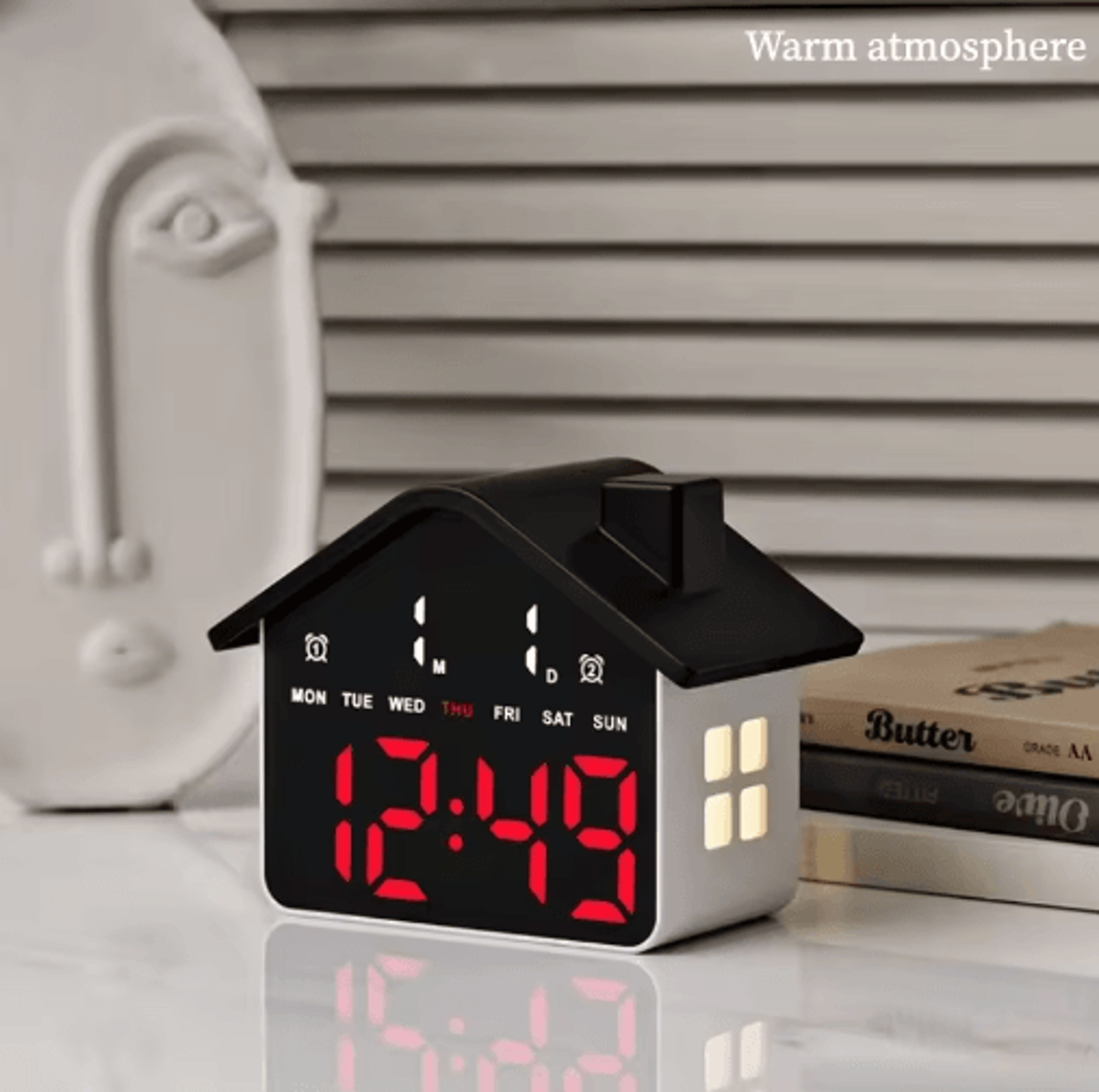 HouseShaped LED Alarm Clock  Voice Control Night Light With Date  Week Display 3