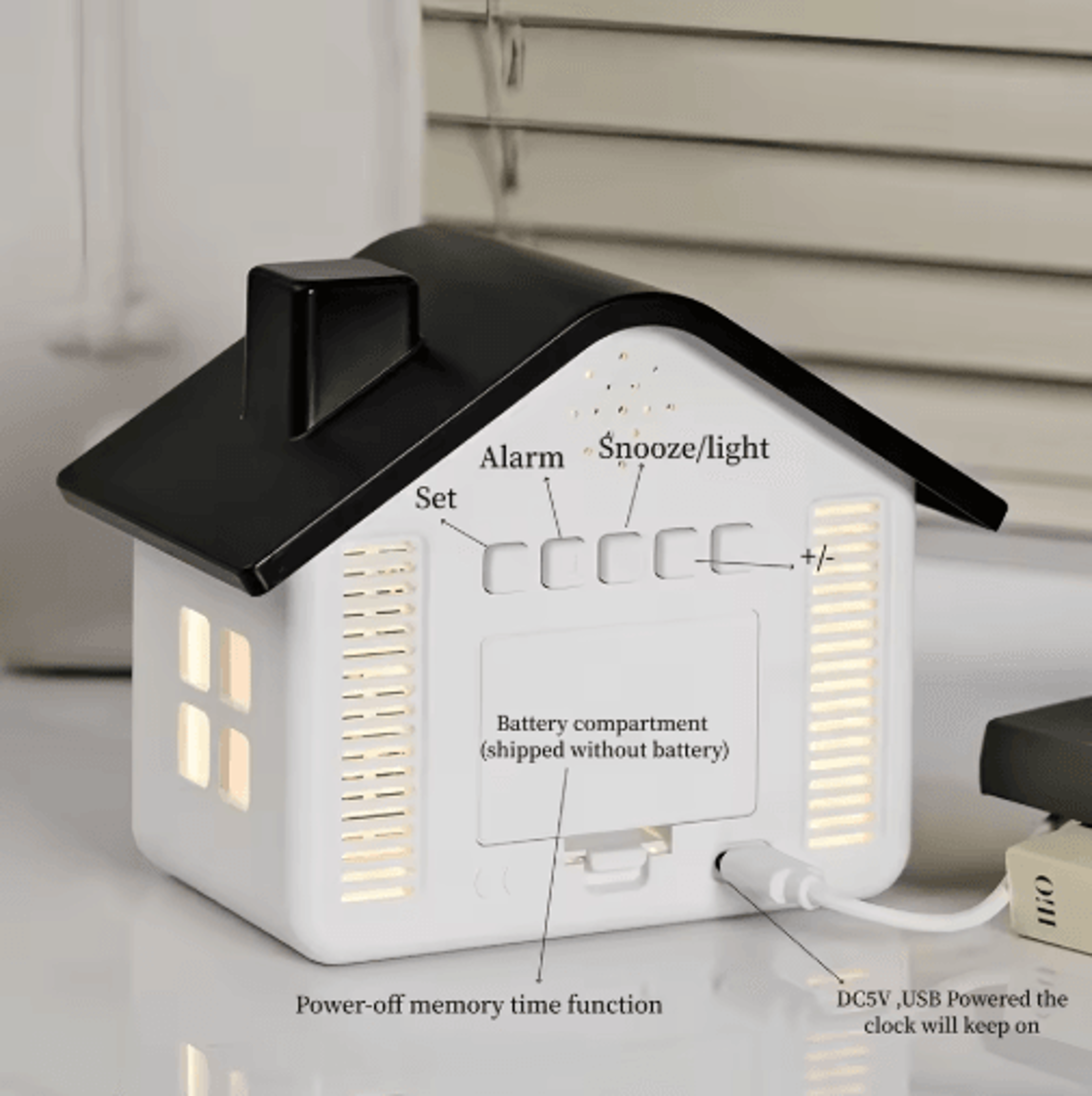 HouseShaped LED Alarm Clock  Voice Control Night Light With Date  Week Display 8