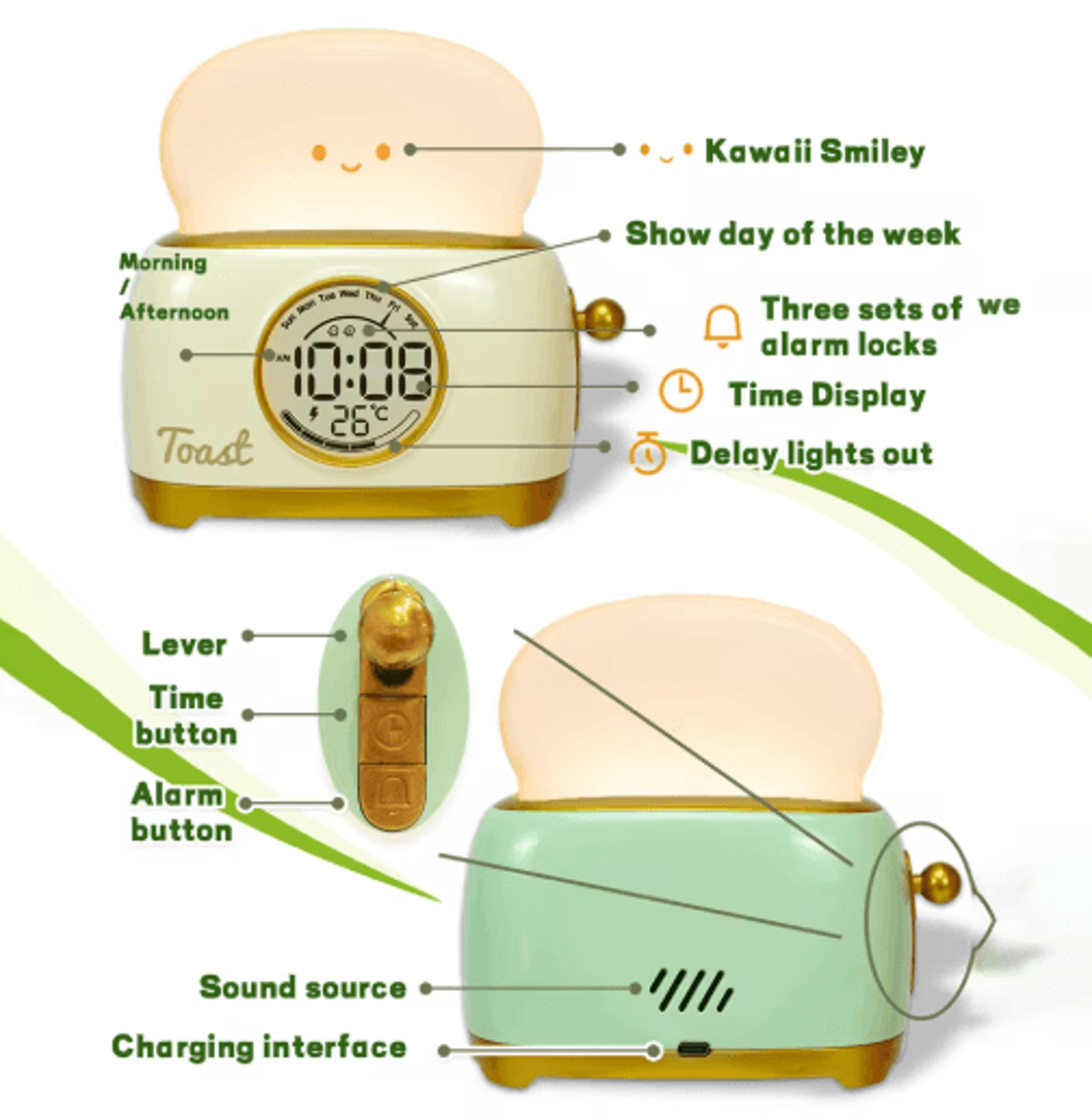 Kids Sleep Trainer Alarm Clock  Cute LED Night Light With Temperature Display 5