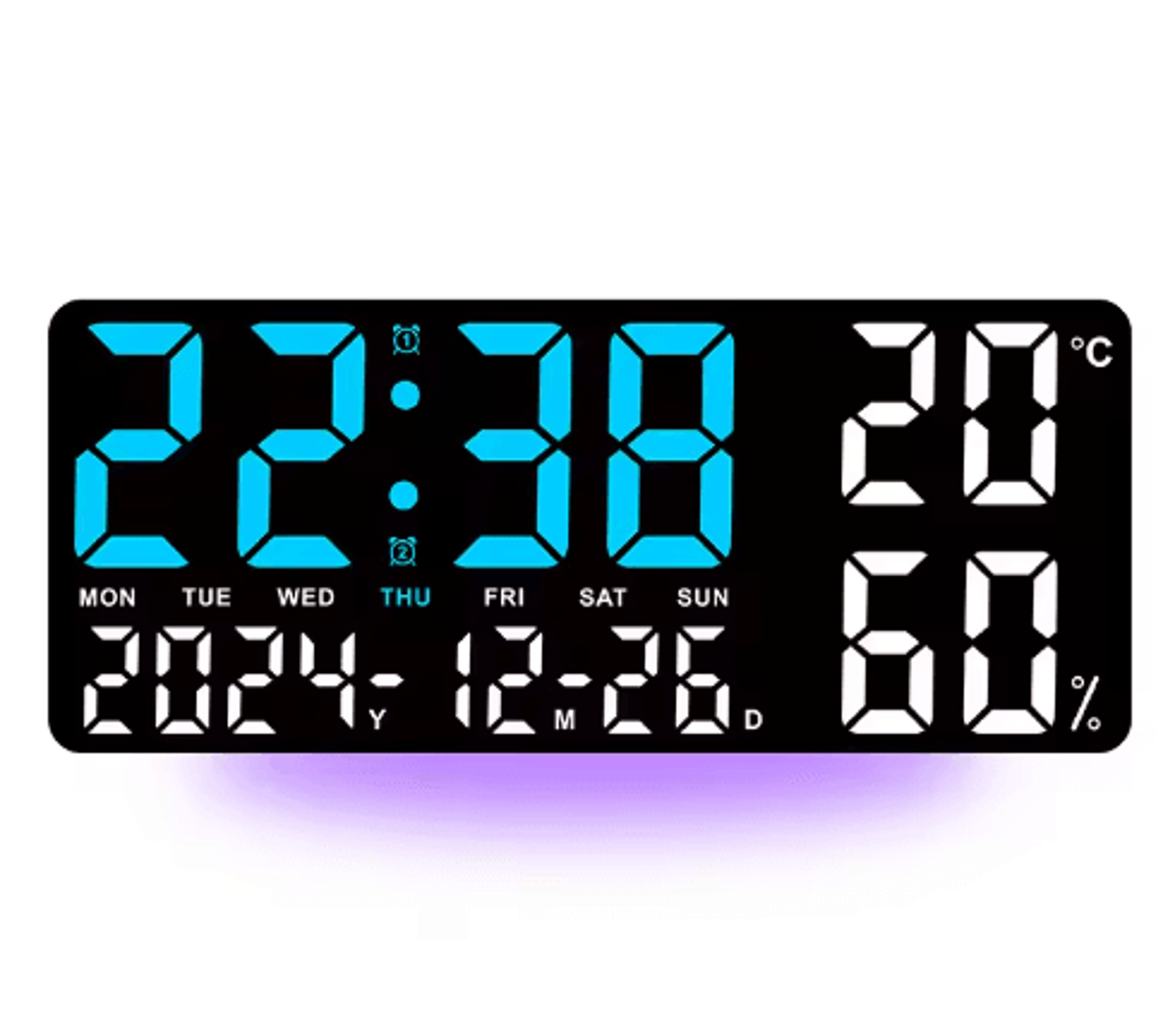 Large Digital Wall Clock 7Color Mood Light Dual Alarms  Countdown Timer 4