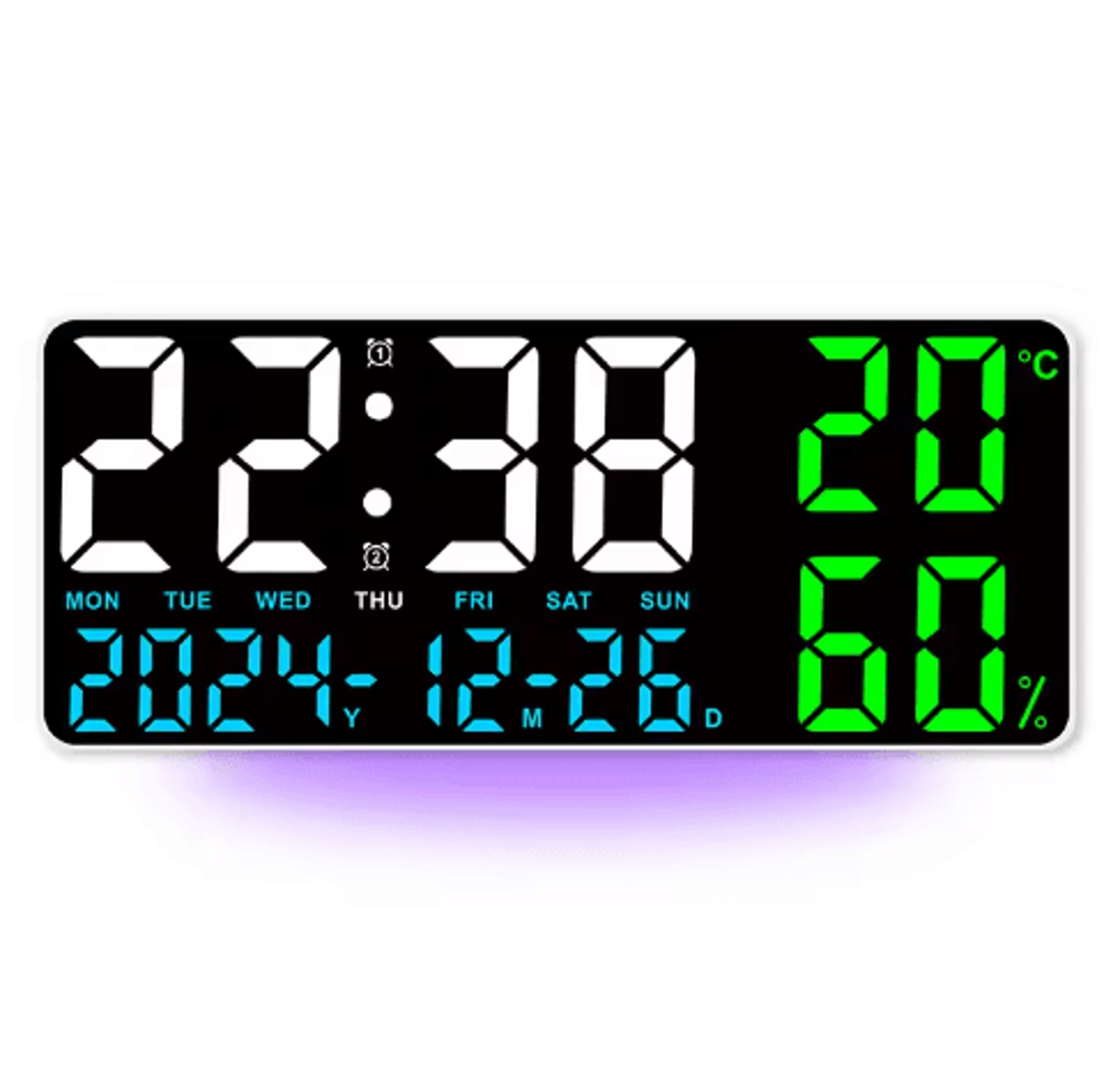 Large Digital Wall Clock 7Color Mood Light Dual Alarms  Countdown Timer 2