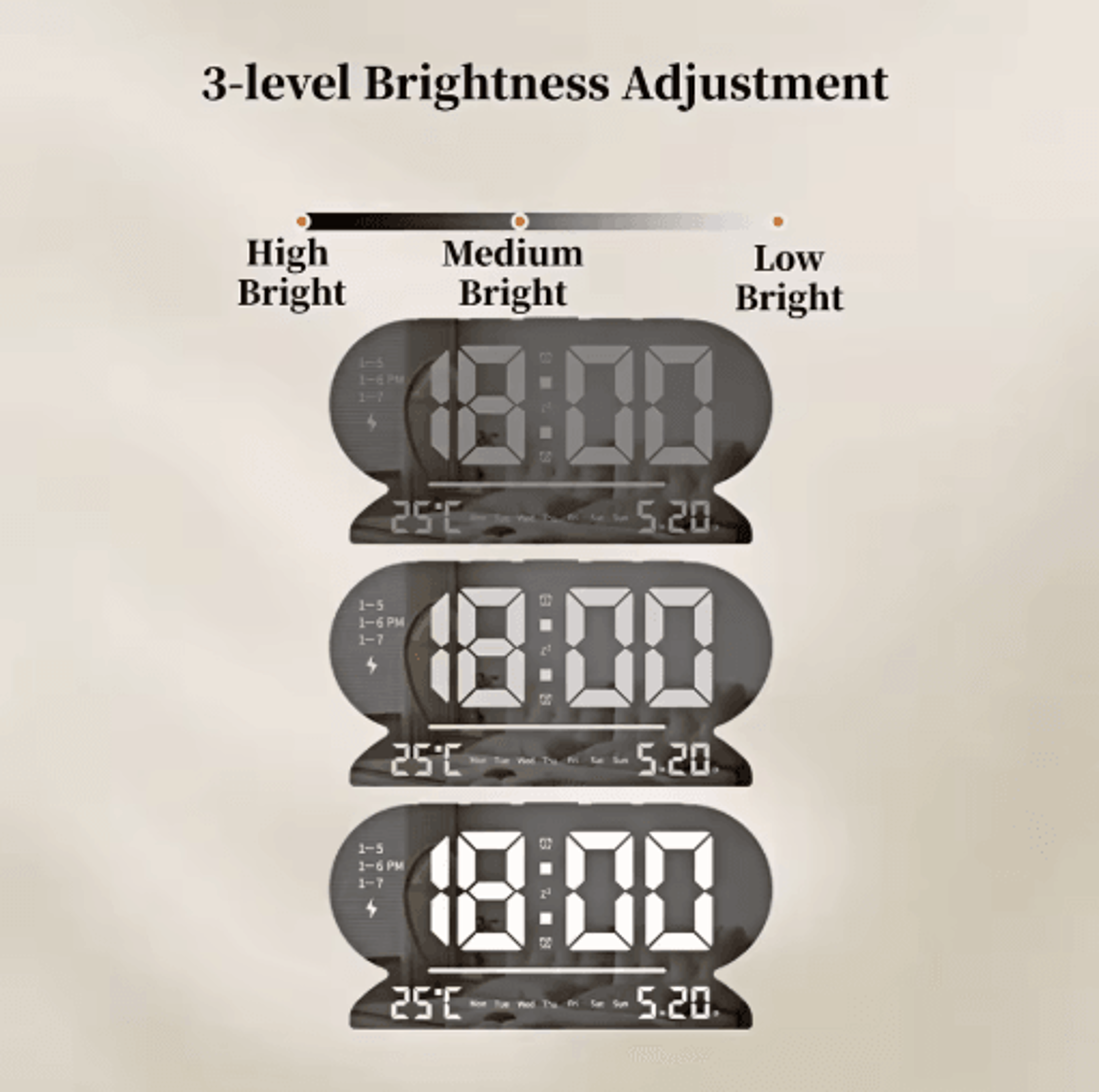 USB Digital Alarm Clock  Dual Alarms Temperature Date  Night Mode 9