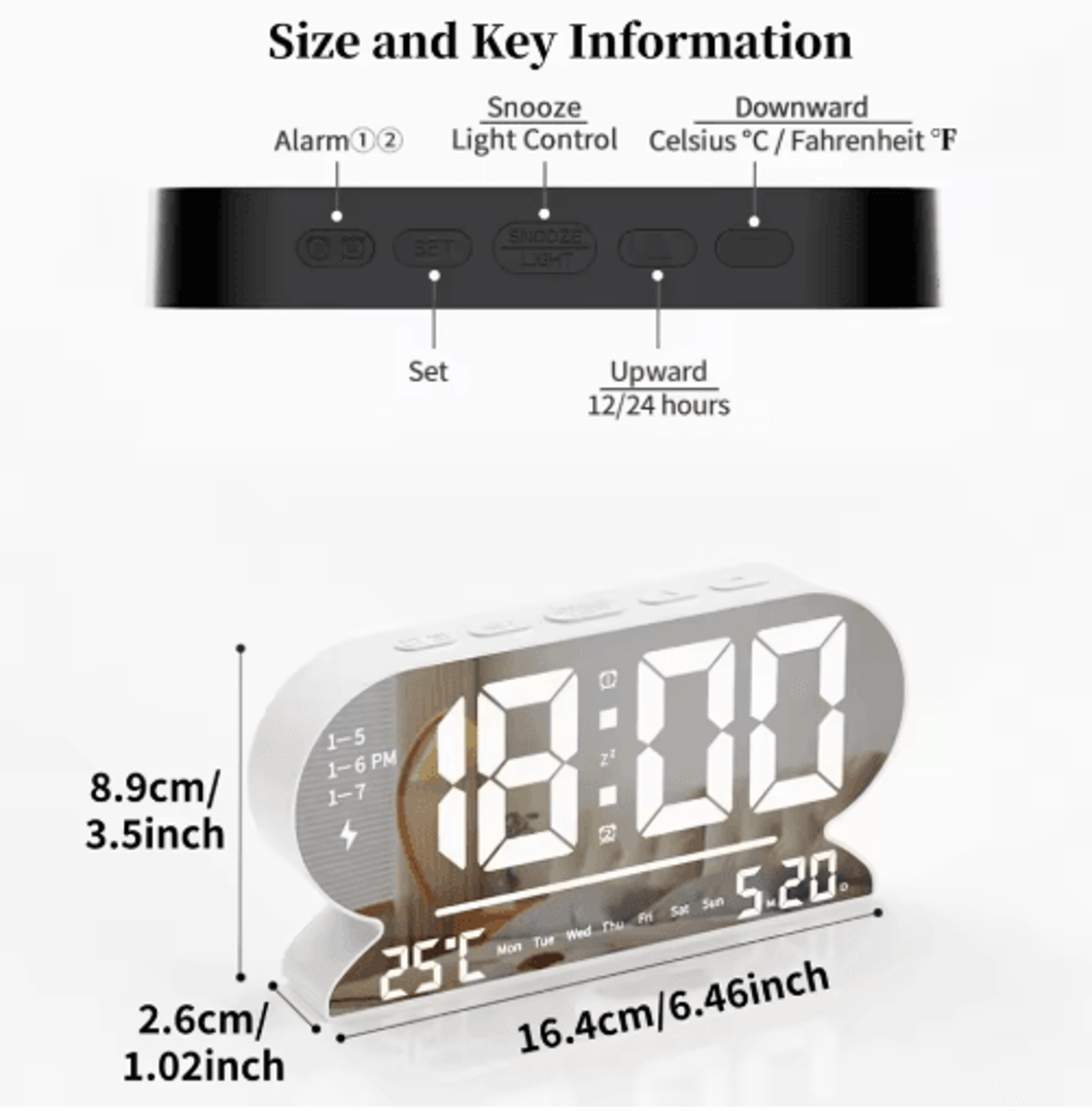 USB Digital Alarm Clock  Dual Alarms Temperature Date  Night Mode 13