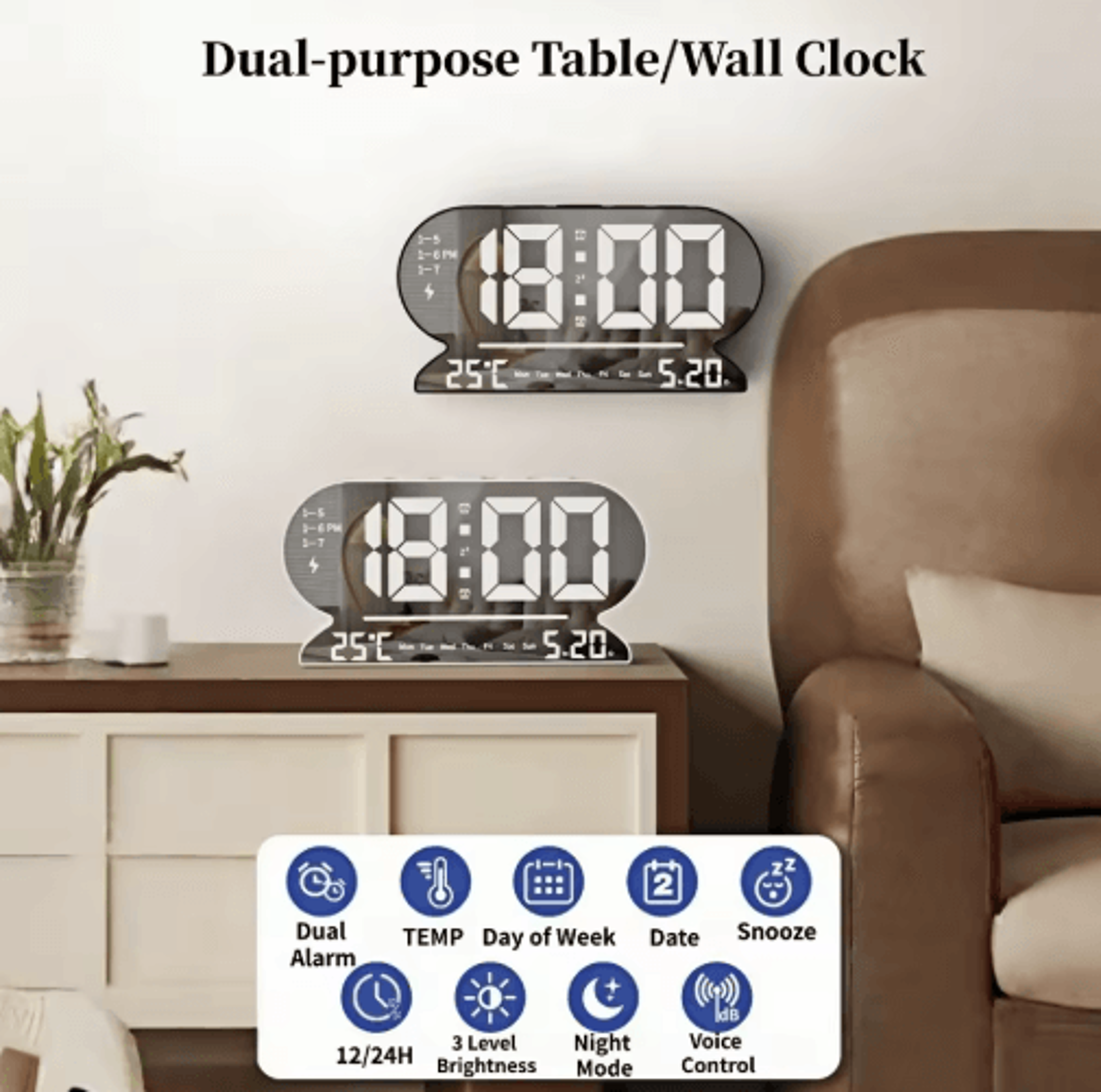 USB Digital Alarm Clock  Dual Alarms Temperature Date  Night Mode 11