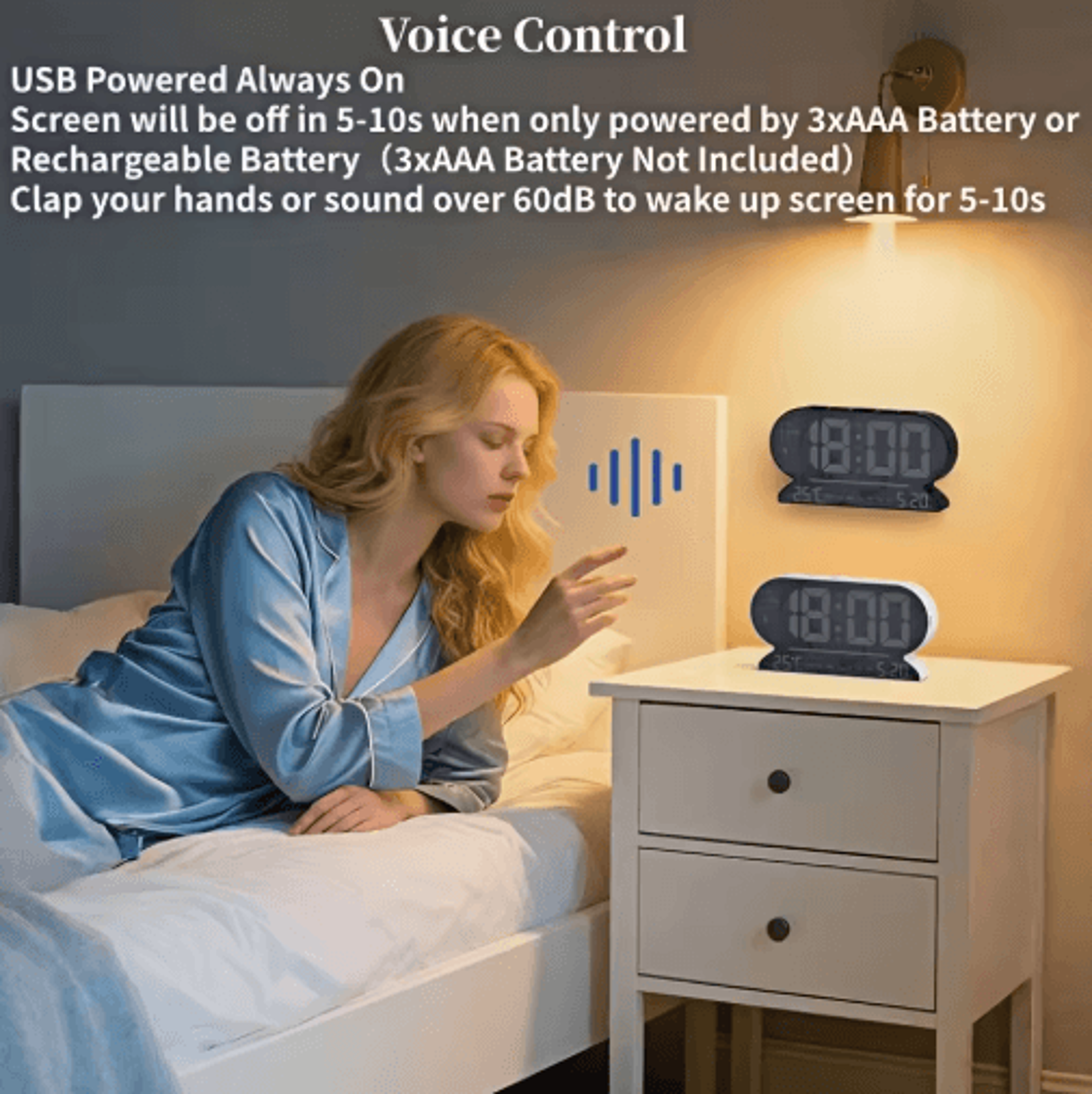 USB Digital Alarm Clock  Dual Alarms Temperature Date  Night Mode 12