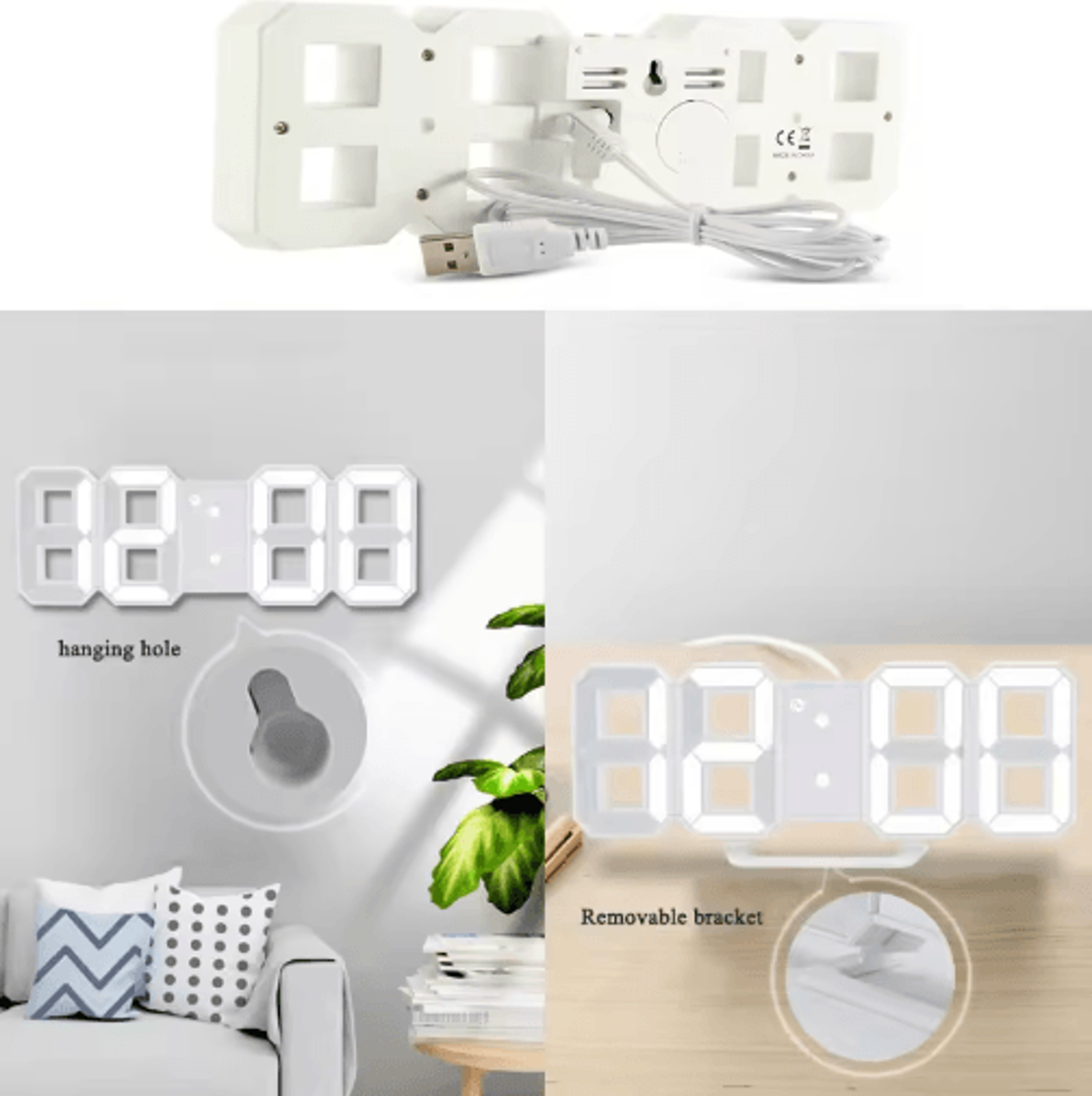 3D LED Digital Alarm Clock  Wall  Desk Clock With Temperature Display 4