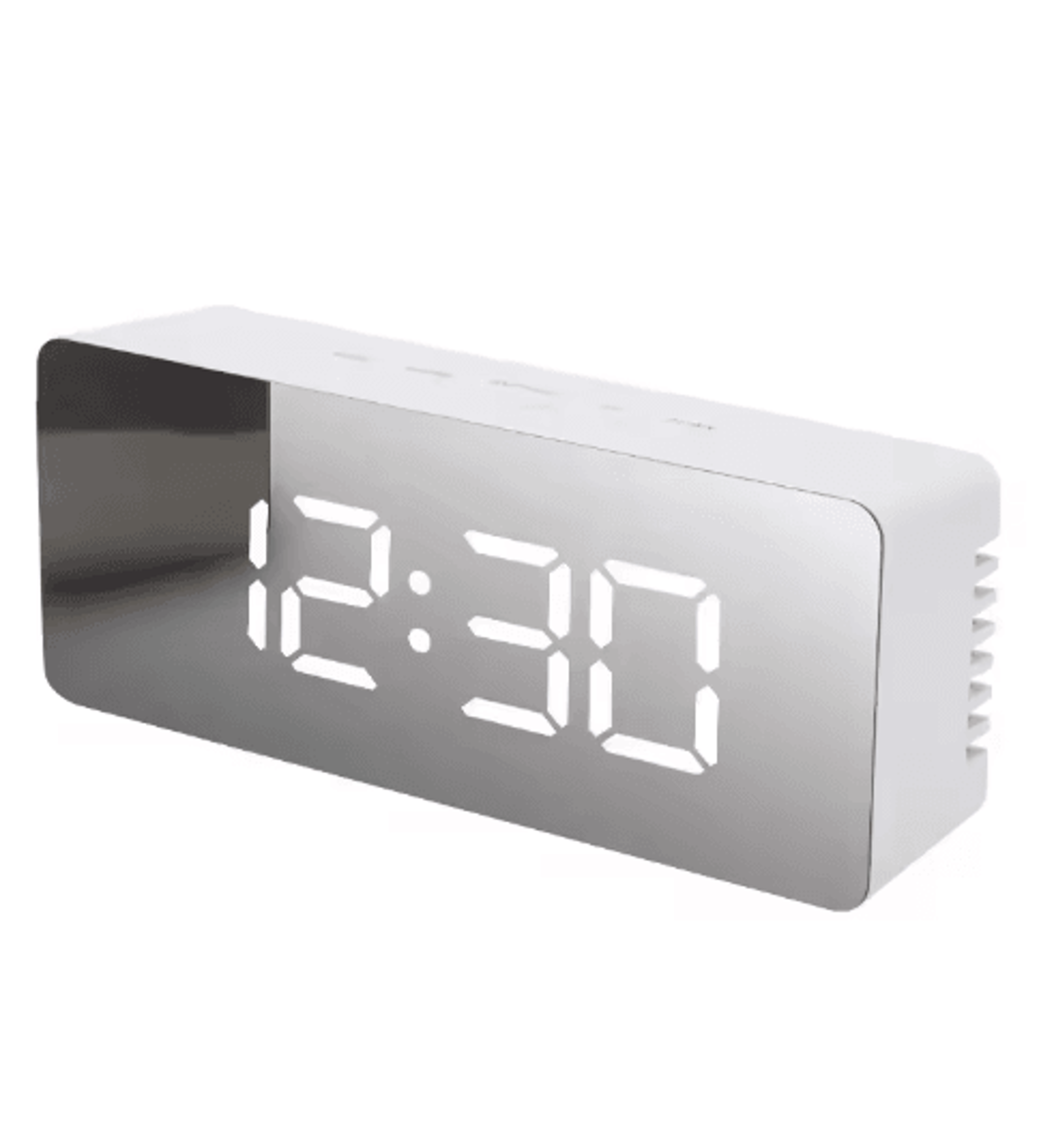 White LED Mirror Alarm Clock  USB Desk Clock With Snooze  Night Light 1