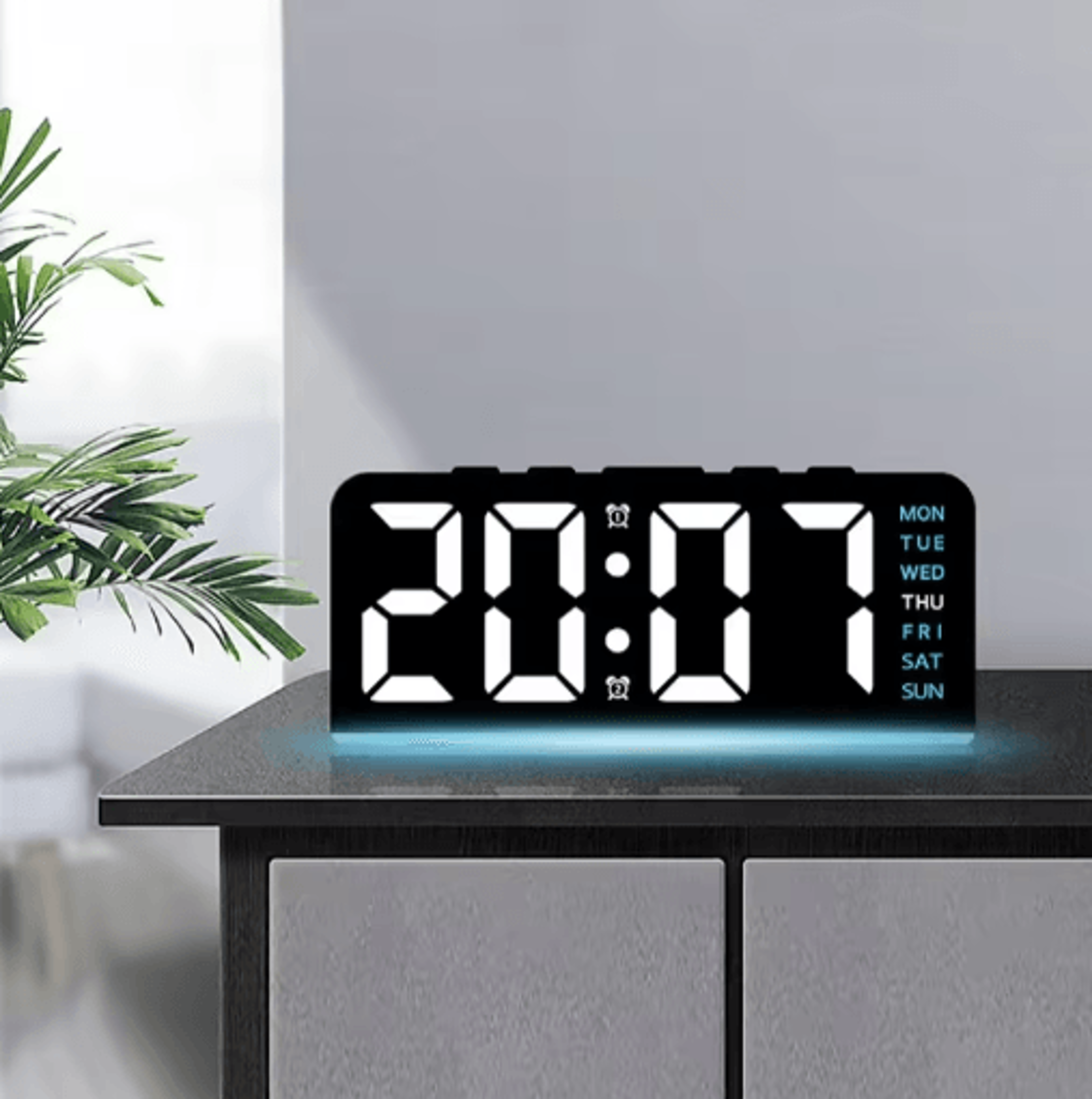 USB Digital Alarm Clock  Mood Light Dual Alarms  Temperature Display 10