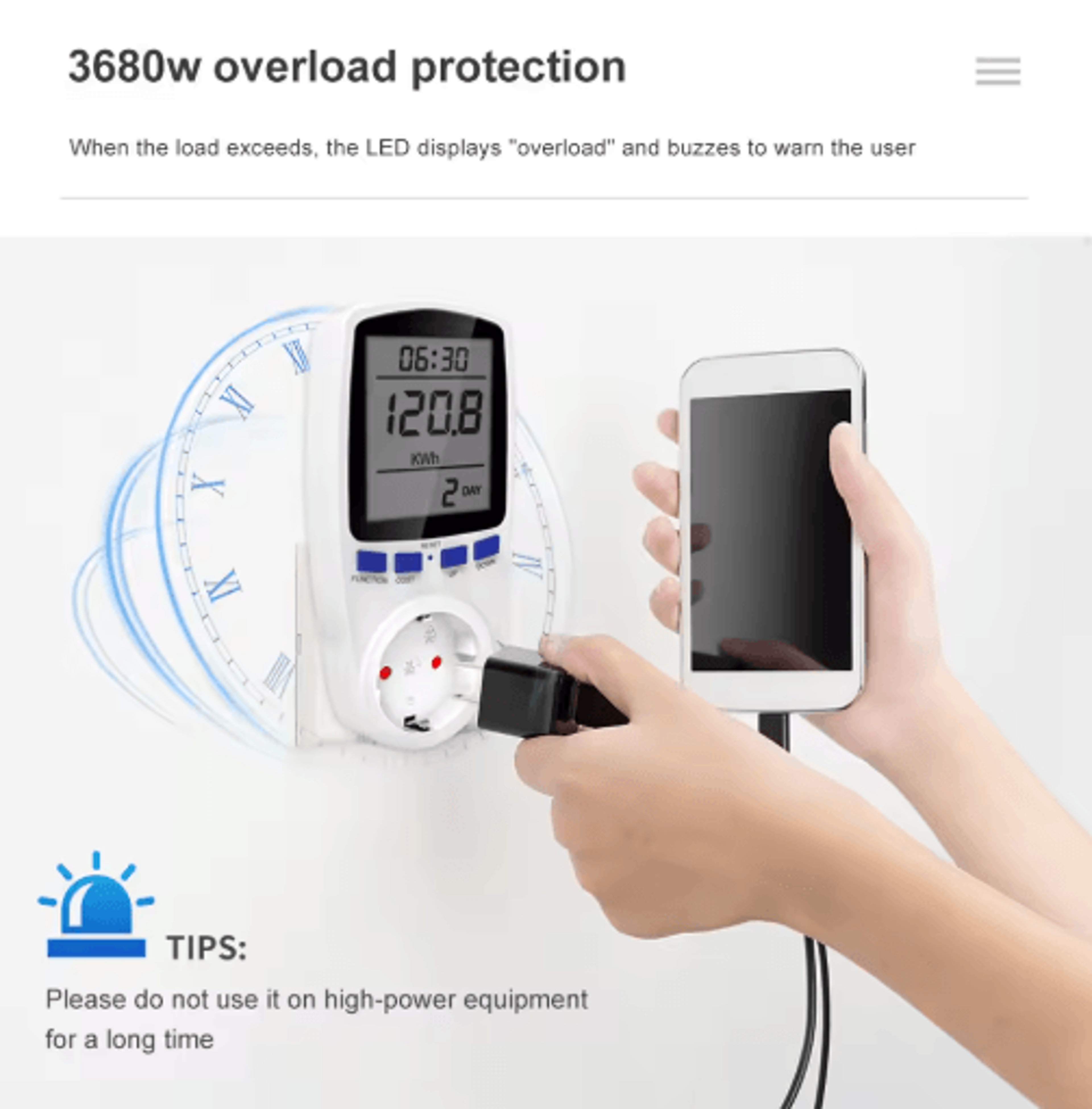 220V Digital Power Meter  LCD Wattmeter  KWh Energy Monitor 2