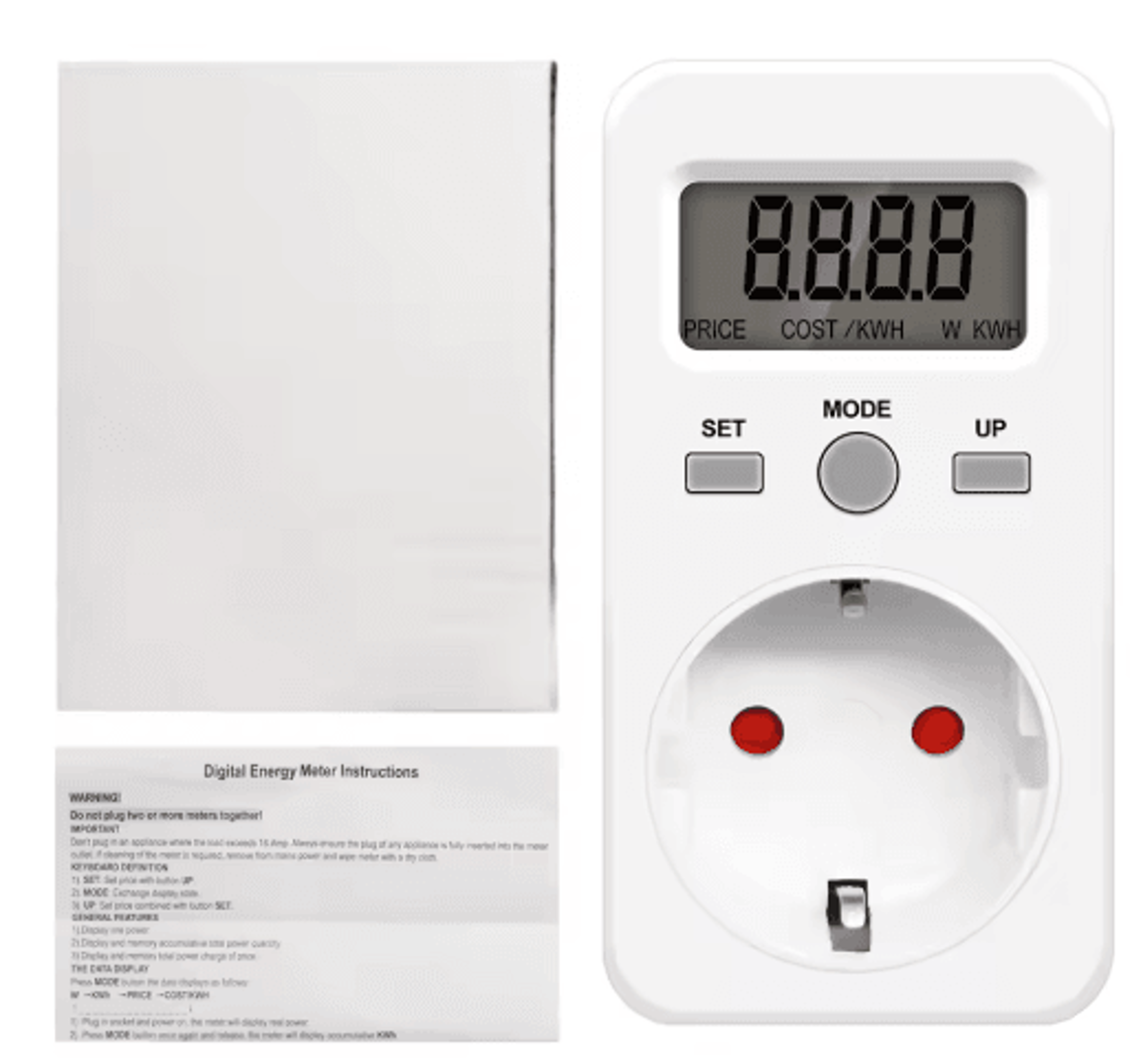 KWEPMB03 Digital Energy Meter  230V 16A Wattmeter Socket 9