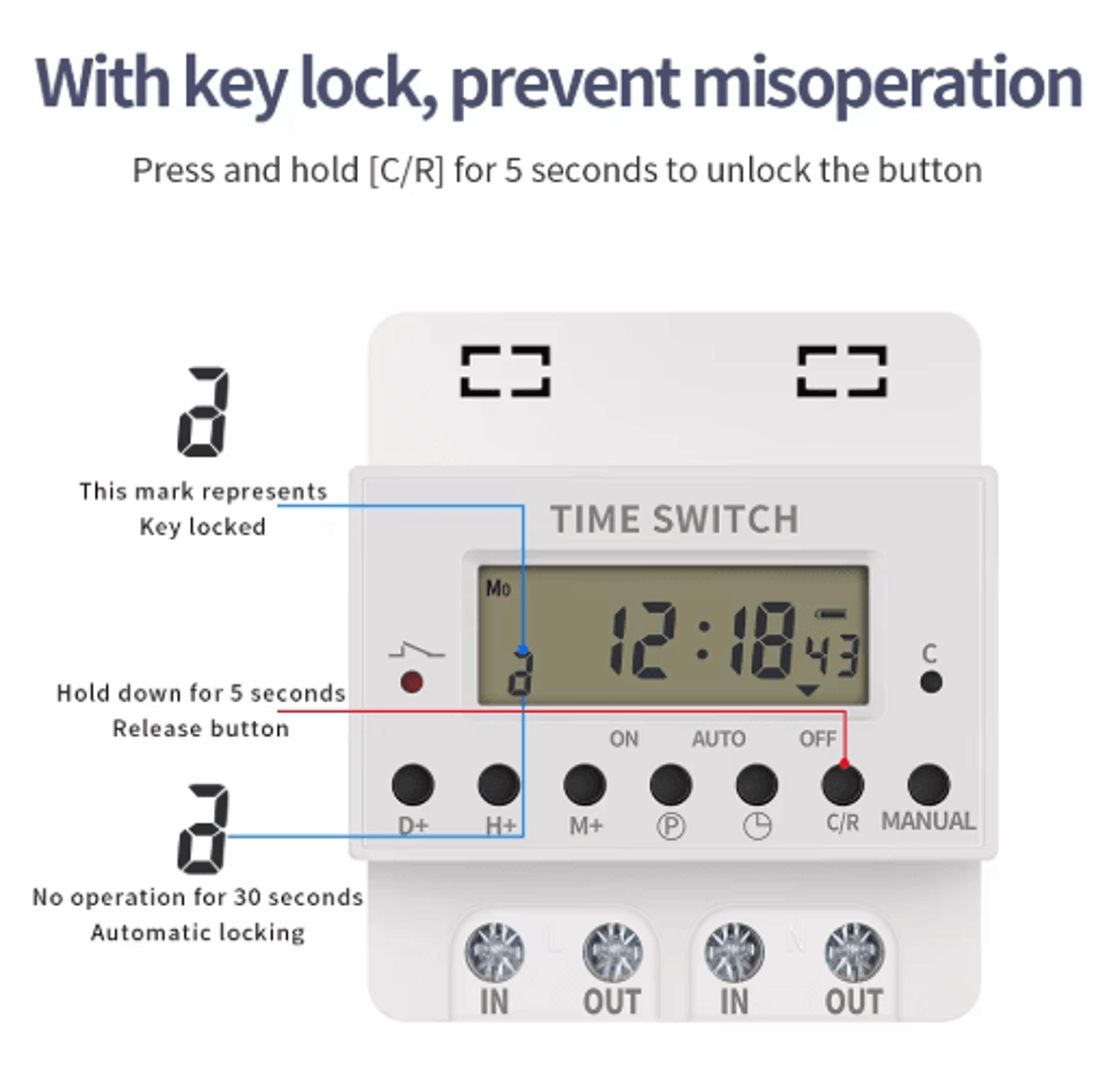 220V DIN Rail Digital Timer  168Hour Weekly Programmable Switch 6