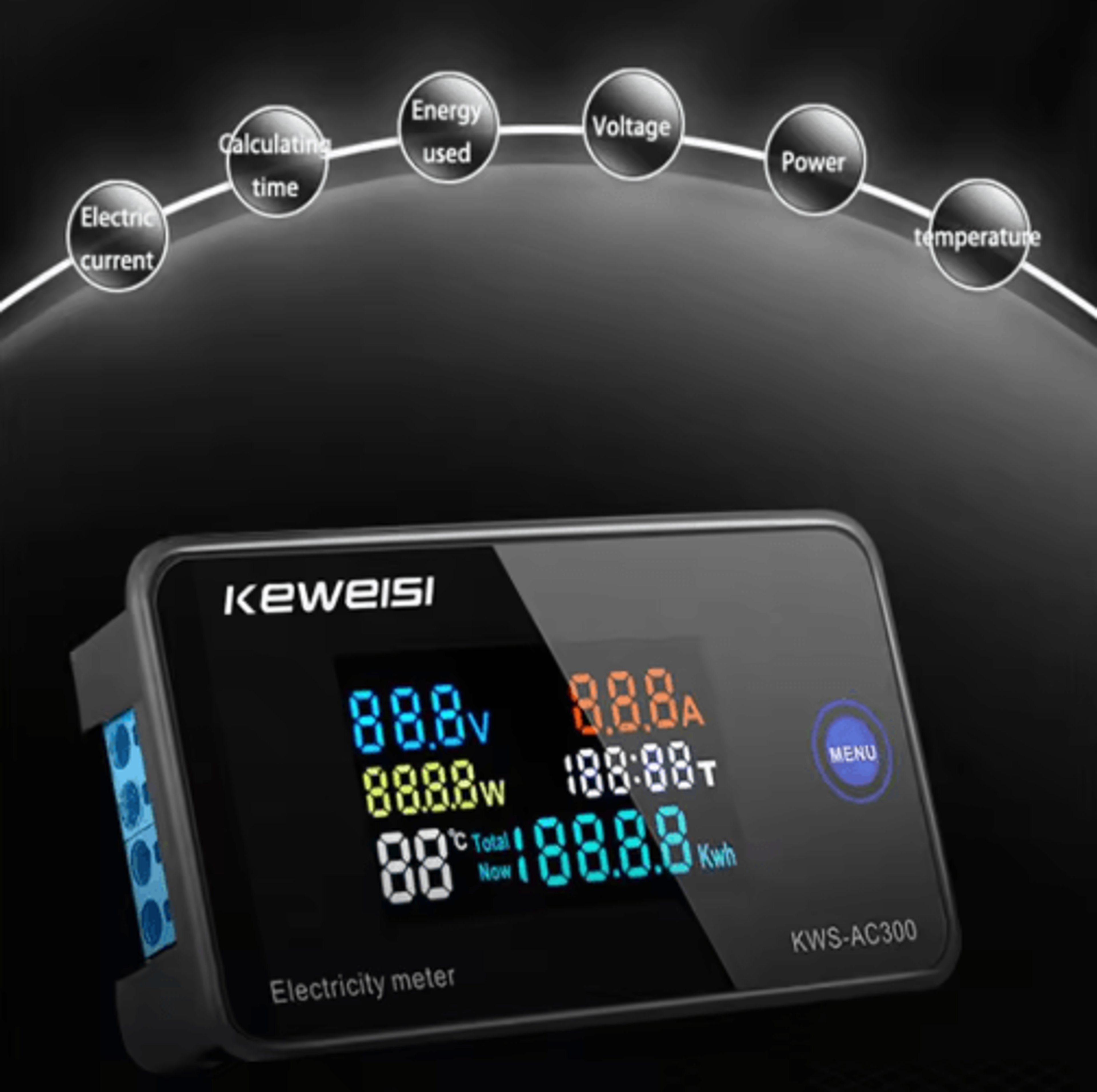KWSAC300 Digital Power Meter  50300V AC Voltmeter  Wattmeter 3