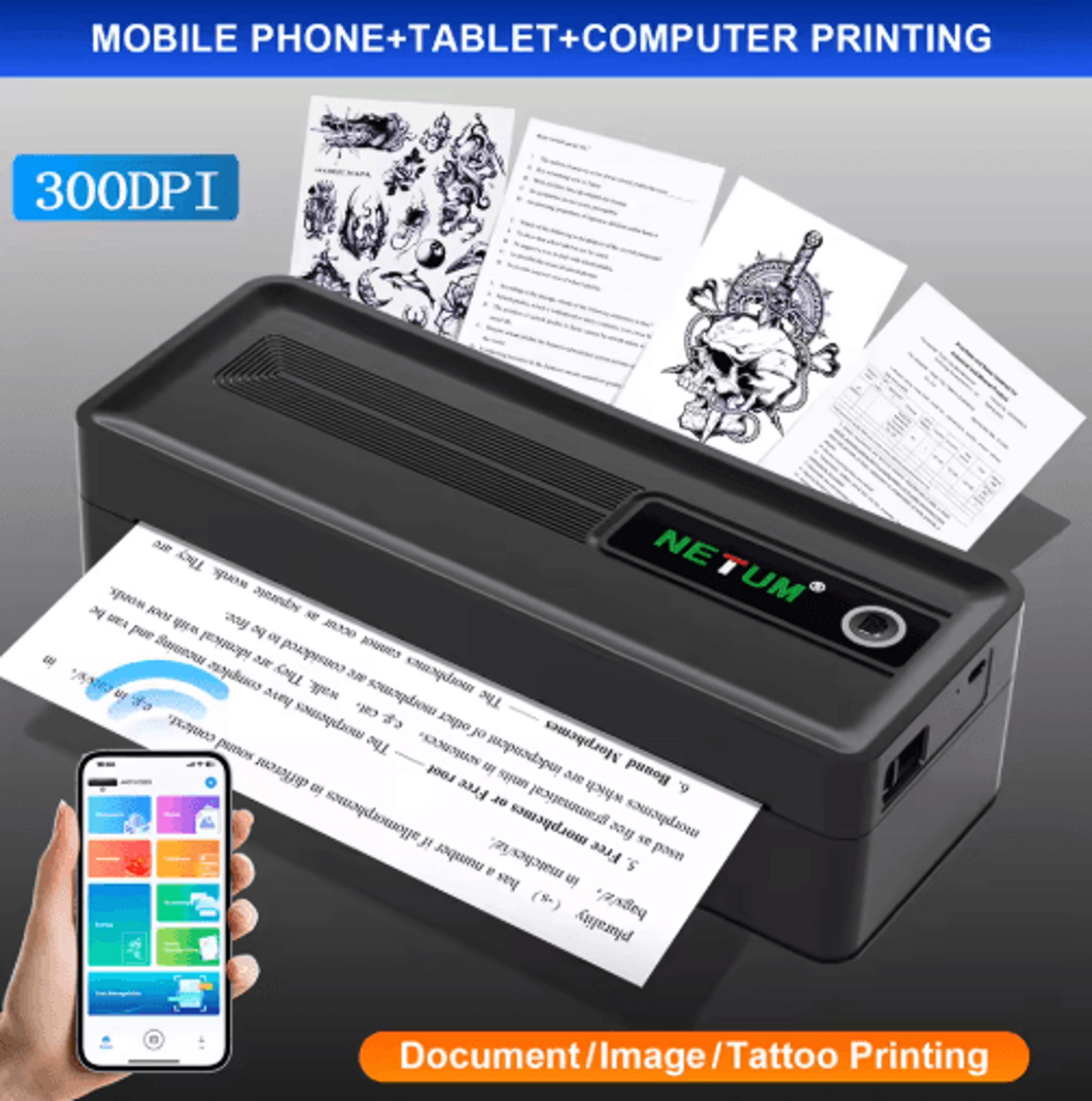 Portable A4 Bluetooth Thermal Printer  300DPI Wireless Inkless Printer With 2600mAh Battery 0
