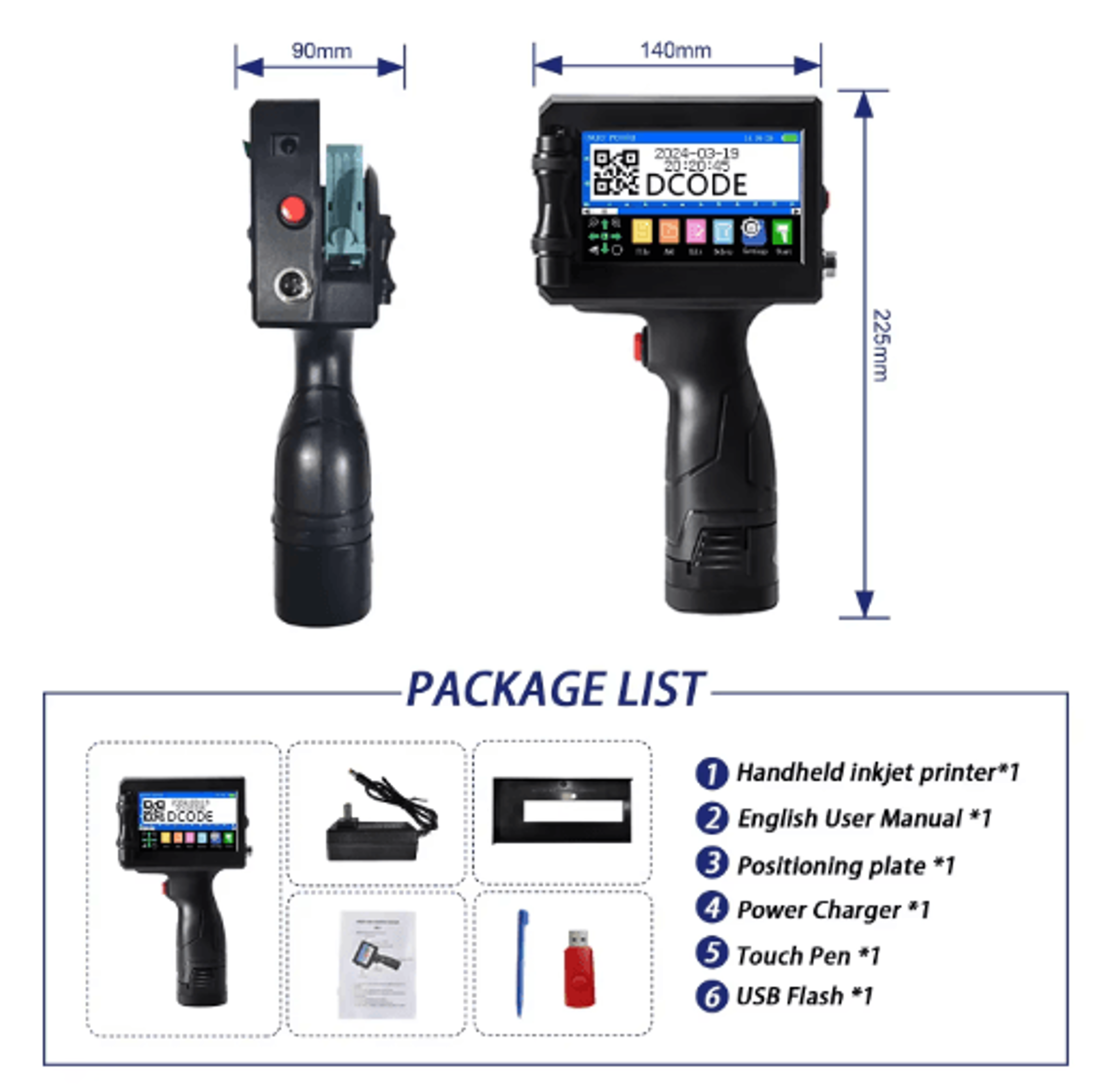 Portable Handheld Inkjet Printer  127254mm Date Barcode  QR Code Coding Machine 7