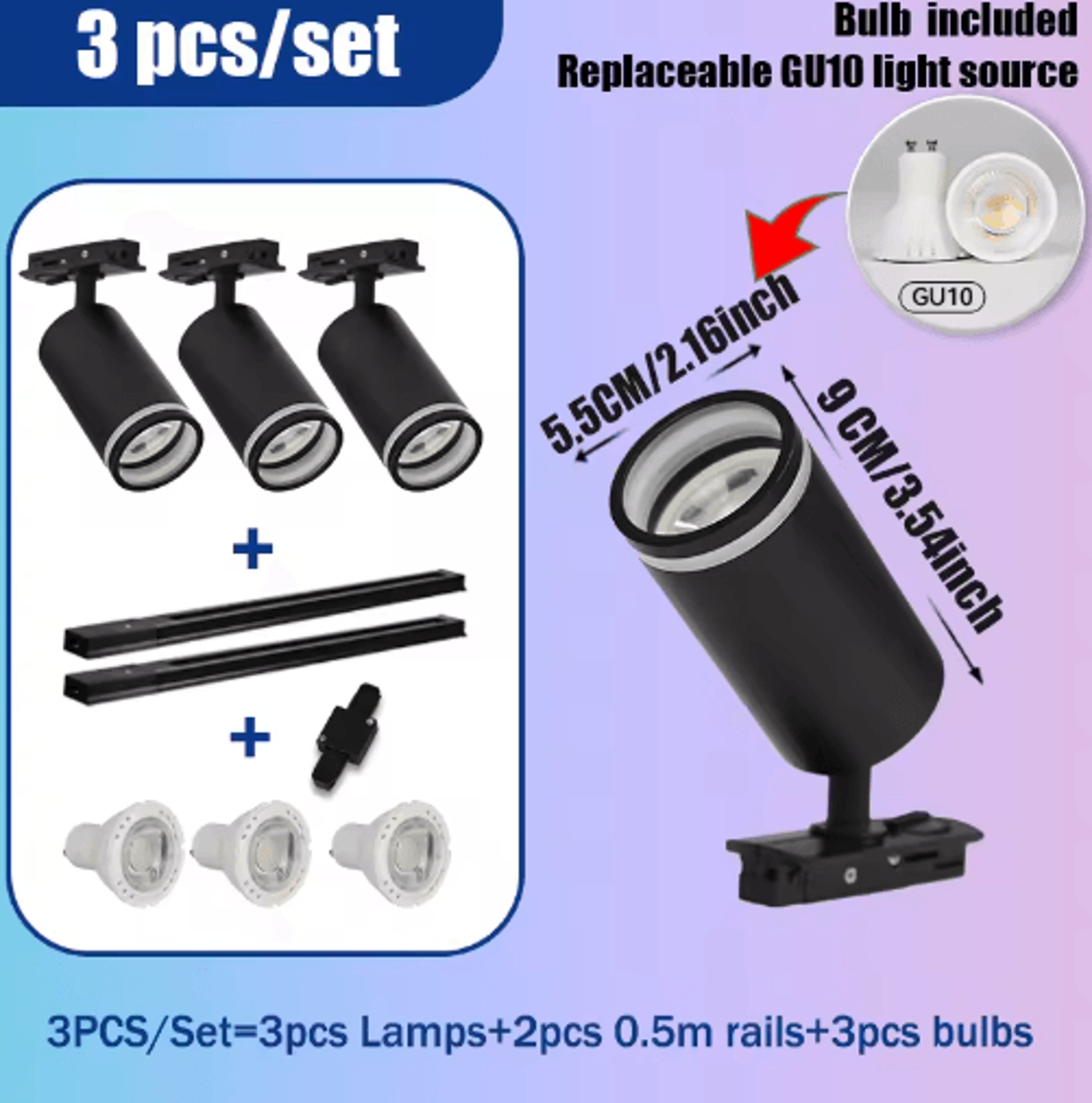 GU10 LED Track Spotlight  110V Adjustable Rail Ceiling Light For Home  Shop 4