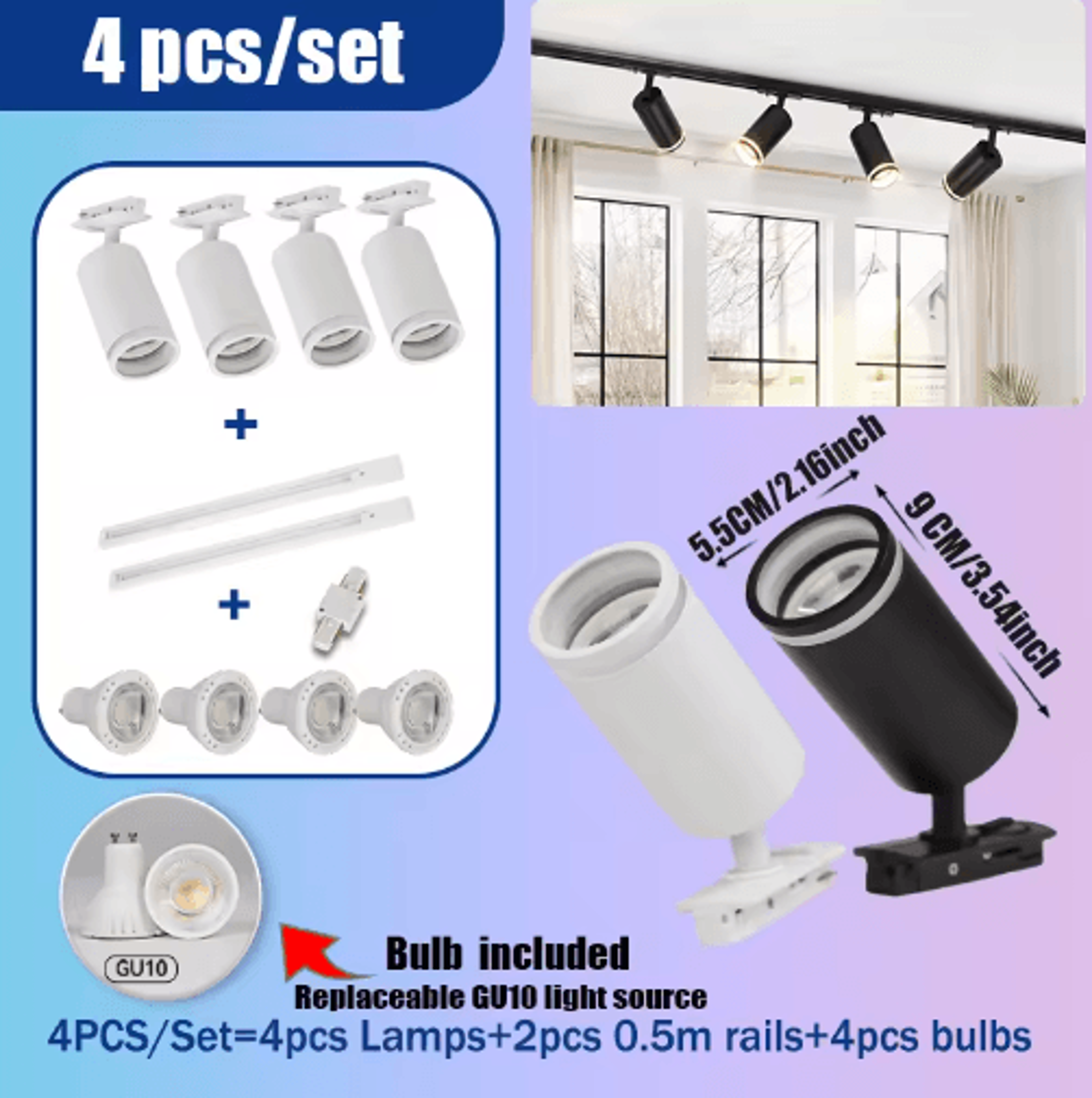 GU10 LED Track Spotlight  110V Adjustable Rail Ceiling Light For Home  Shop 0