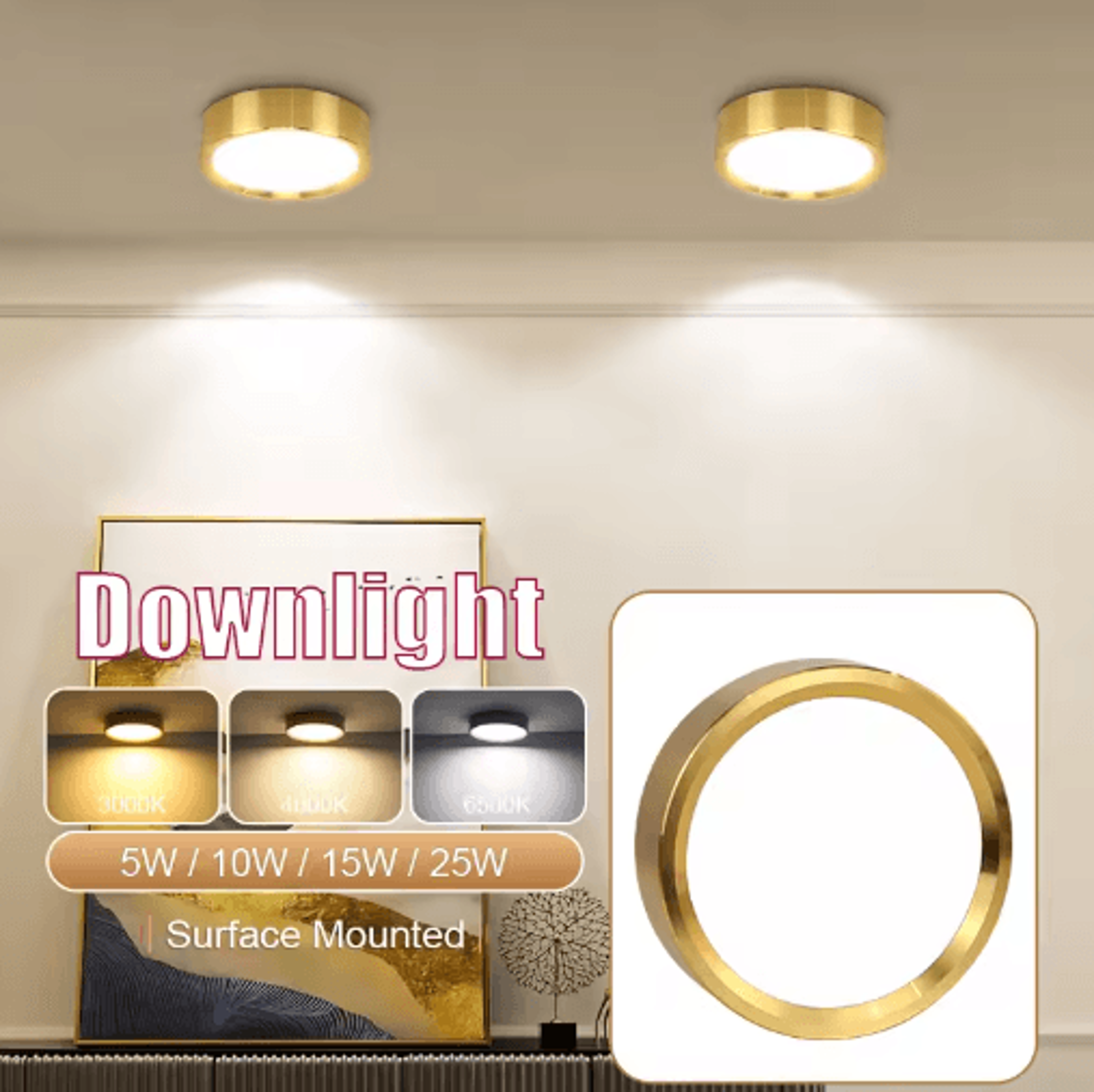 Gold LED Surface Mount Downlight  UltraThin 10W15W25W Ceiling Spotlight 0
