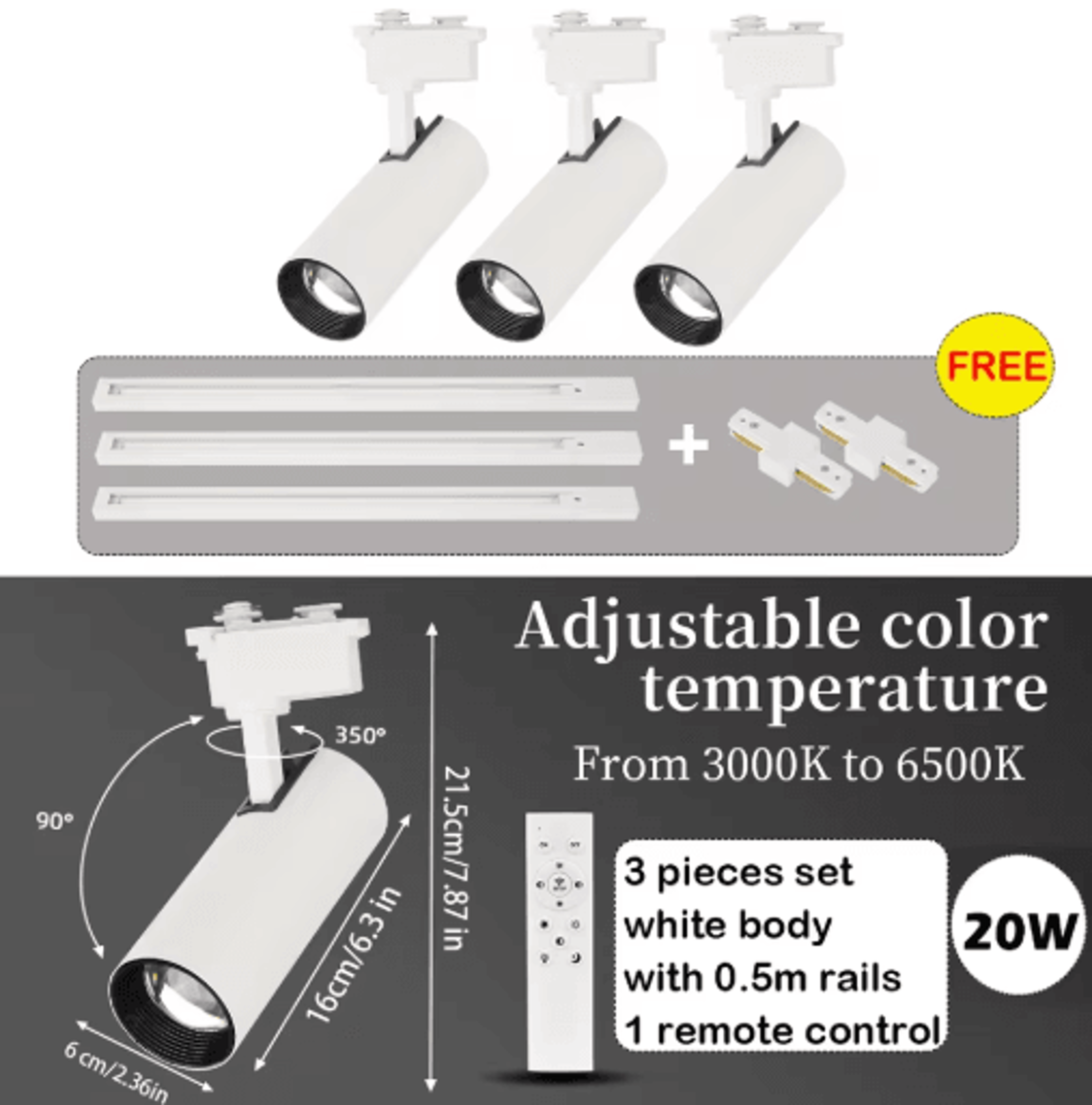 20W Dimmable LED Track Light  Adjustable Rail Spotlight For Home  Shop 0