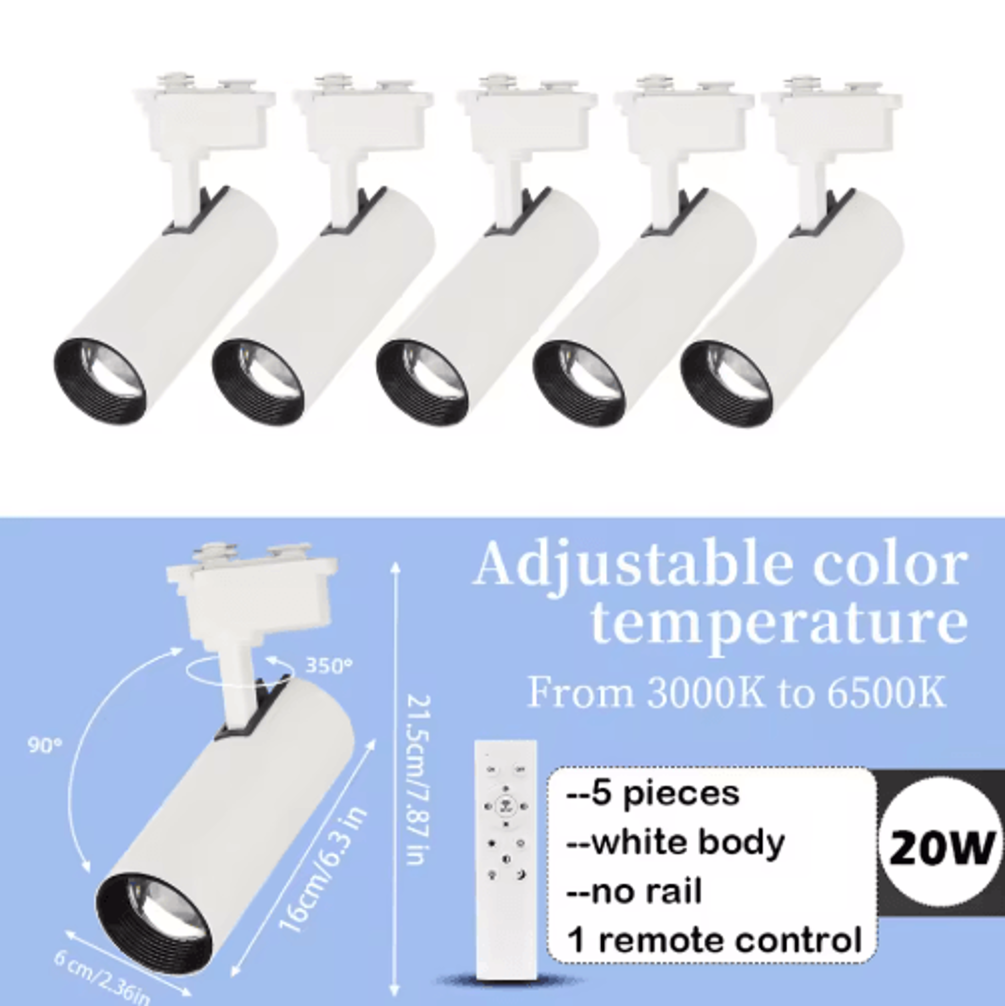 20W Dimmable LED Track Light  Modern Ceiling Rail Spotlight For Home 2