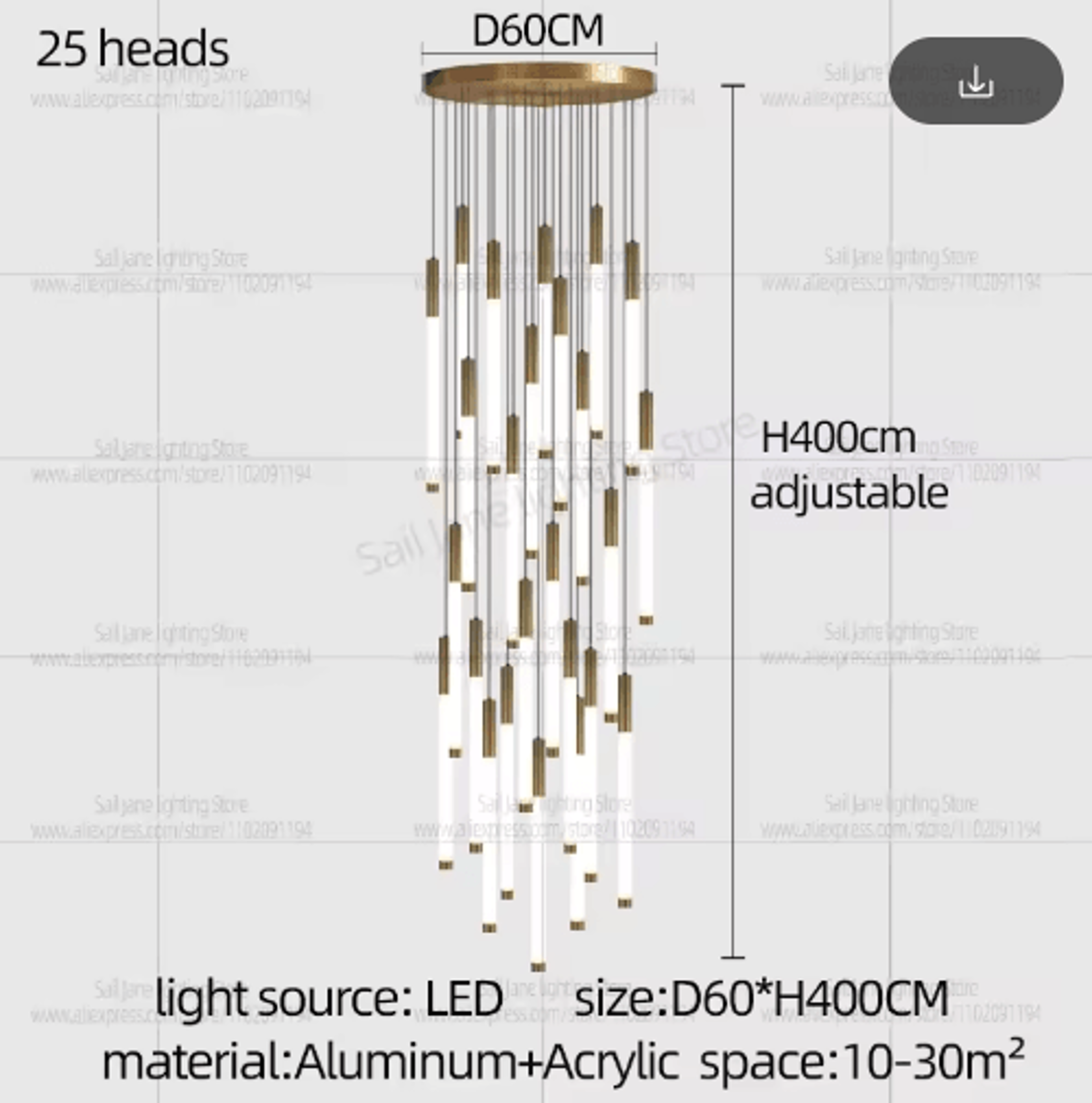 Modern Luxury Vertical LED Chandelier  Long Tube Pendant Light For Staircases 2