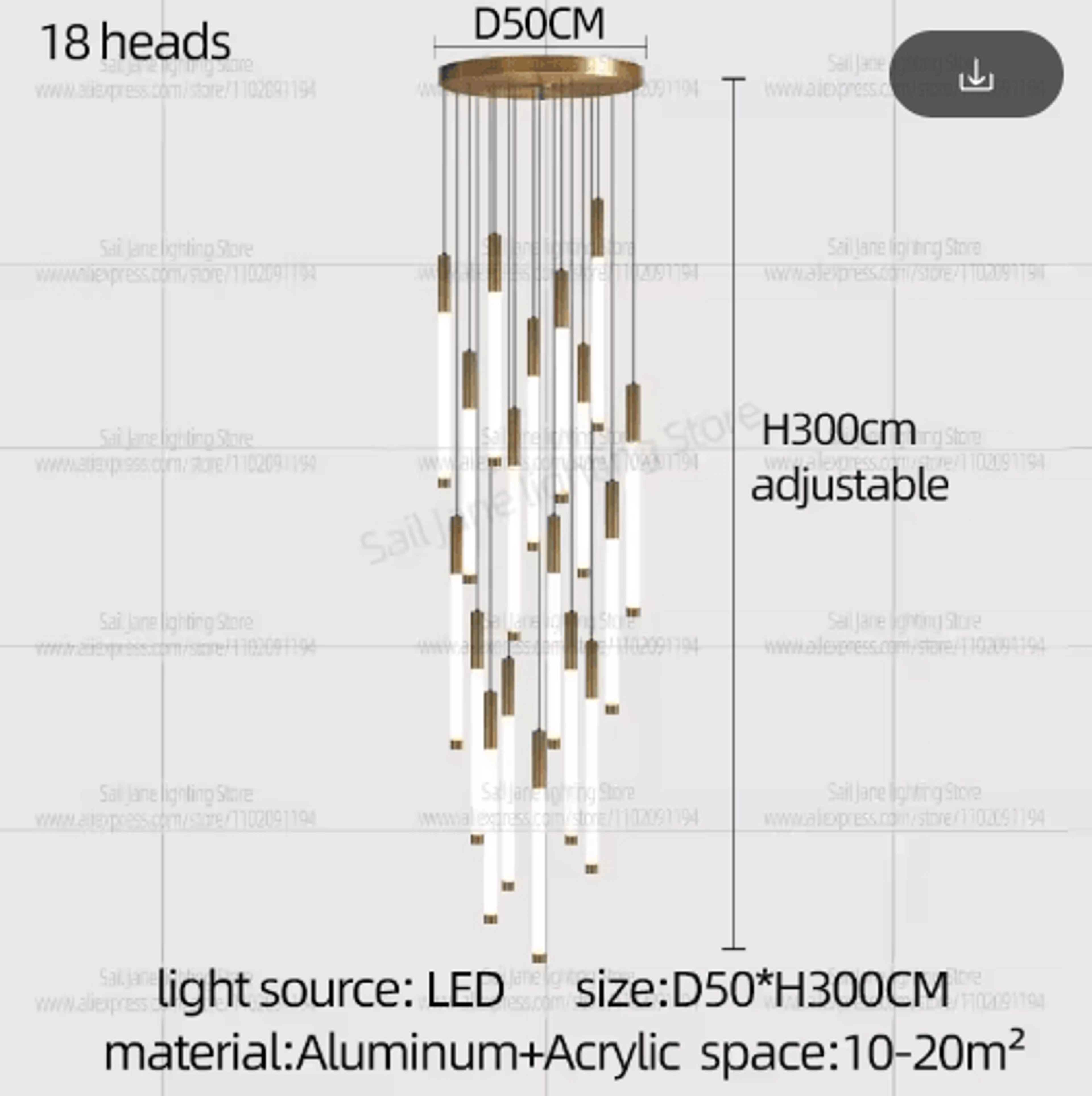 Modern Luxury Vertical LED Chandelier  Long Tube Pendant Light For Staircases 3