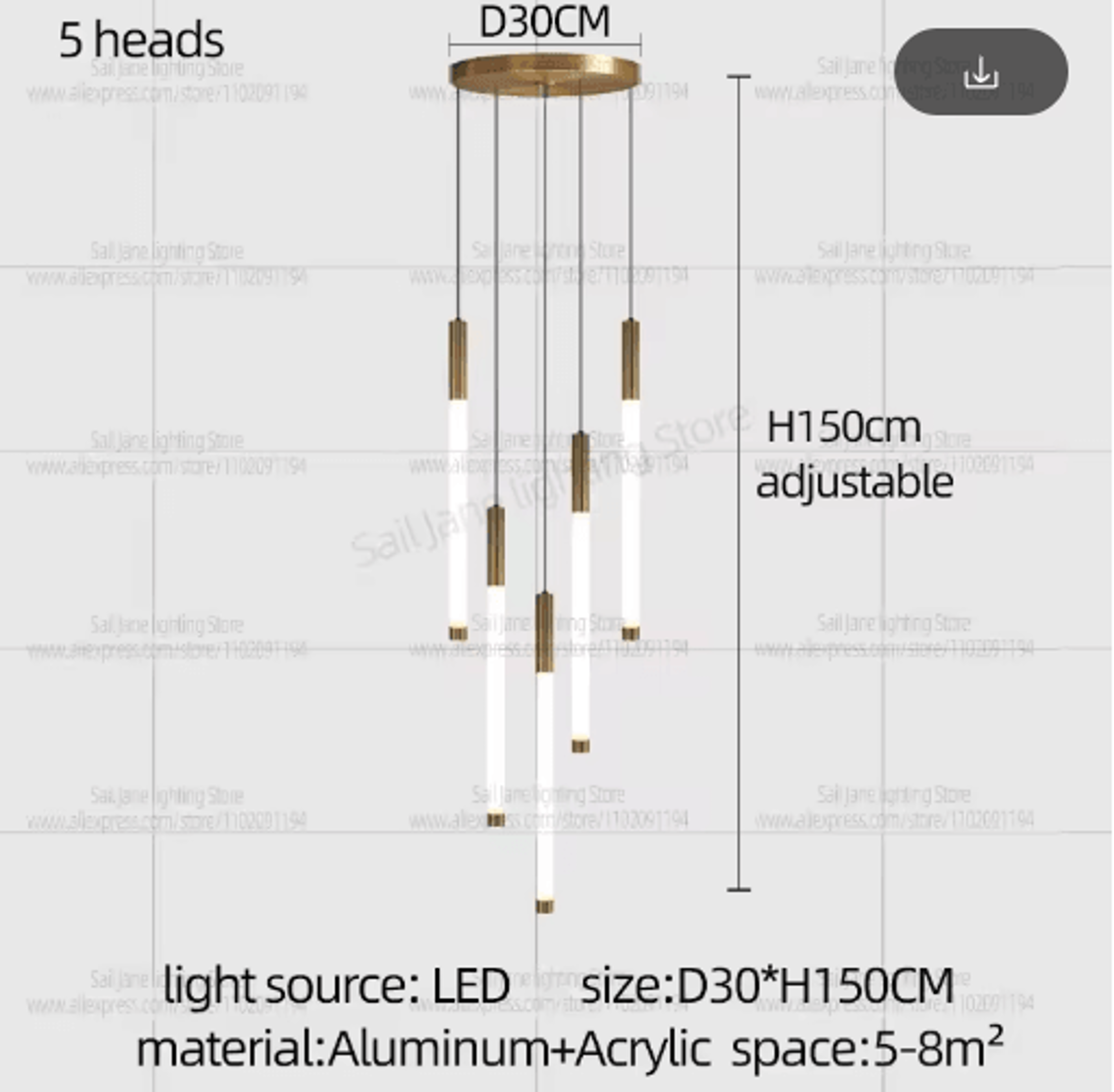 Modern Luxury Vertical LED Chandelier  Long Tube Pendant Light For Staircases 7