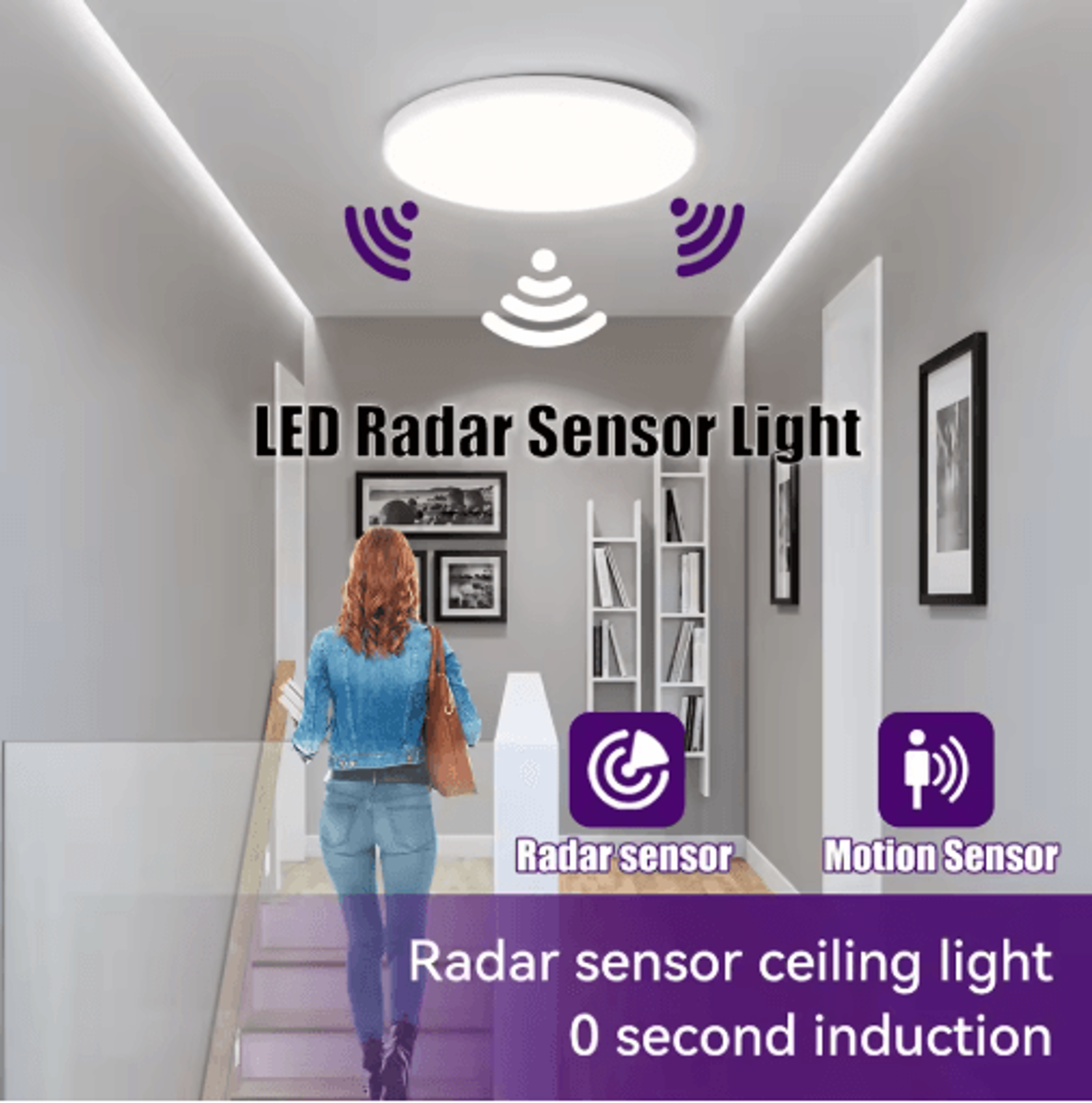 LED Radar Motion Sensor Ceiling Light  Automatic EnergySaving Light For Hallways  Garages 0