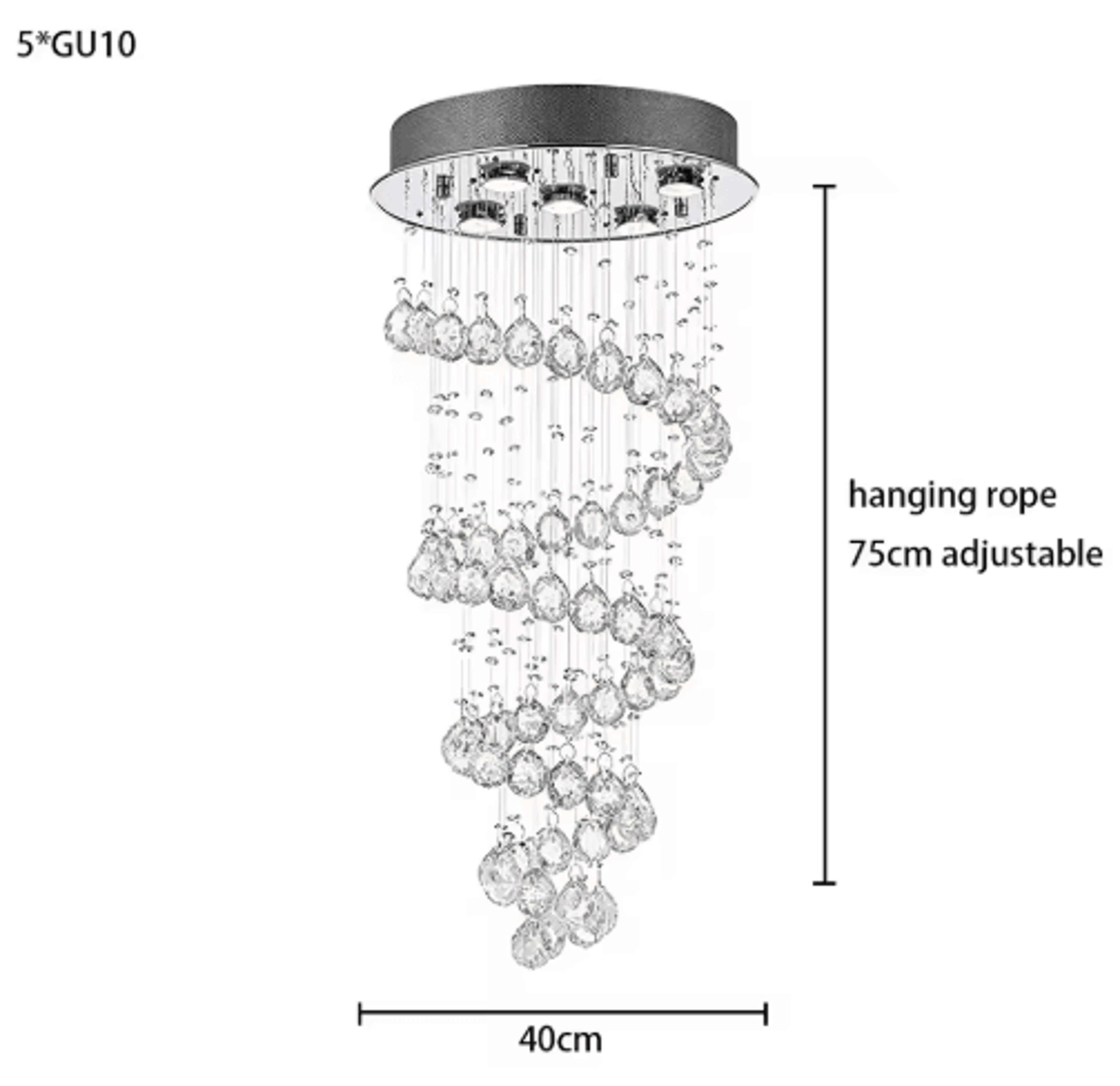 Luxury Spiral Crystal LED Chandelier  Large Waterfall Pendant Light For Staircases 1