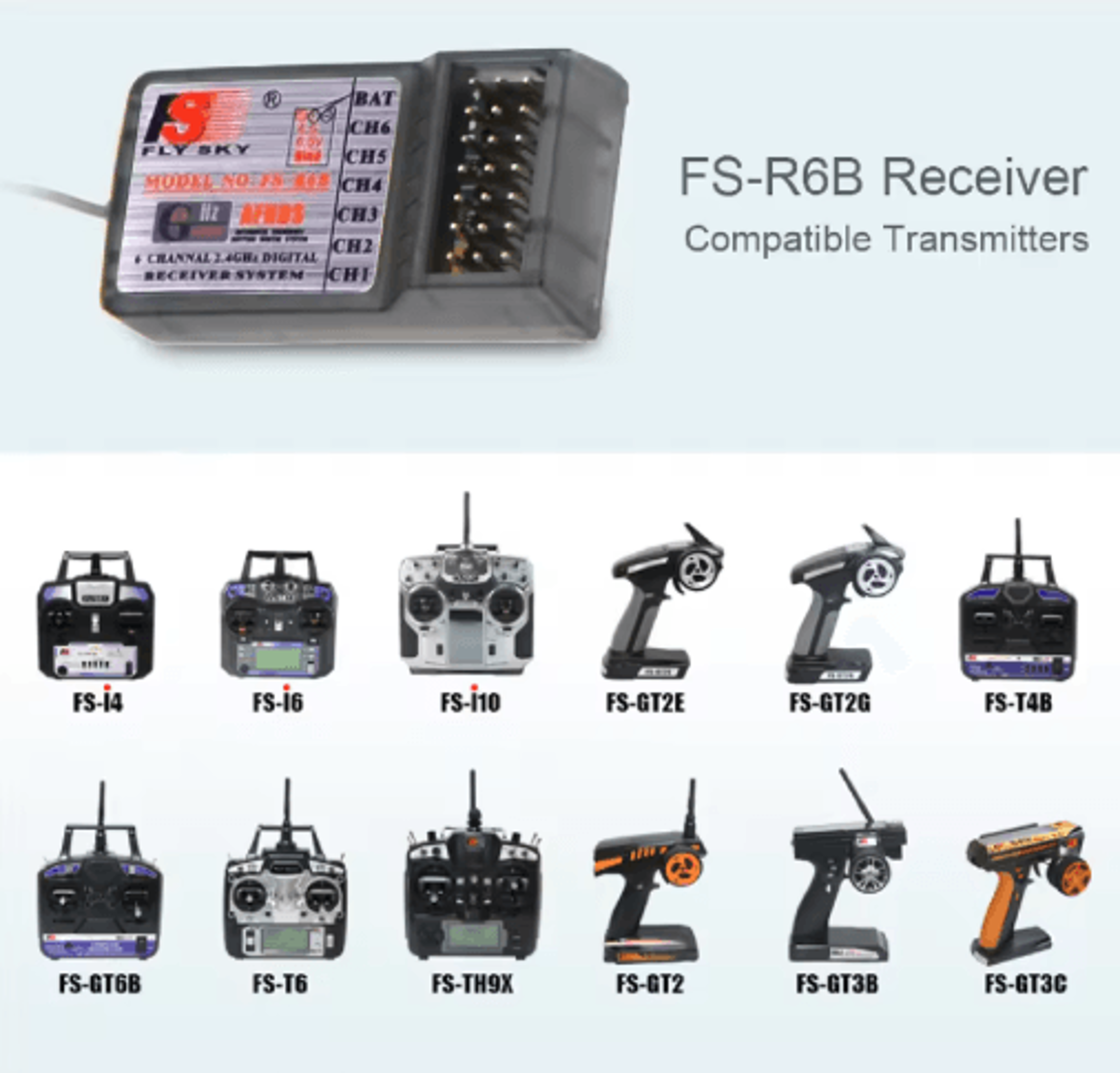 R6B 24GHz 6Channel RC Receiver  Compatible With FlySky Transmitters 3