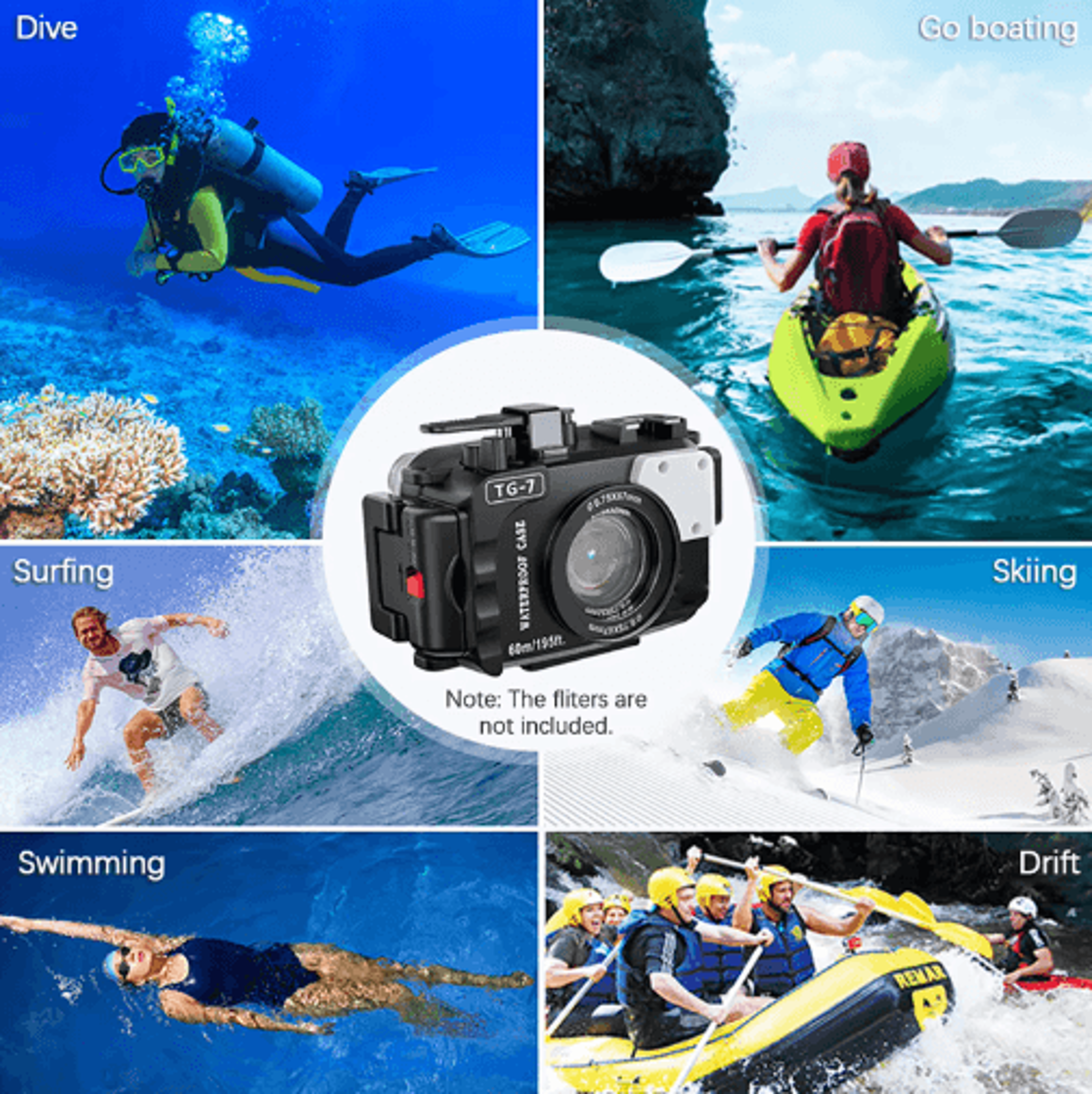 60m Waterproof Action Camera Housing  Diving Protective Case With 52mm Thread 0