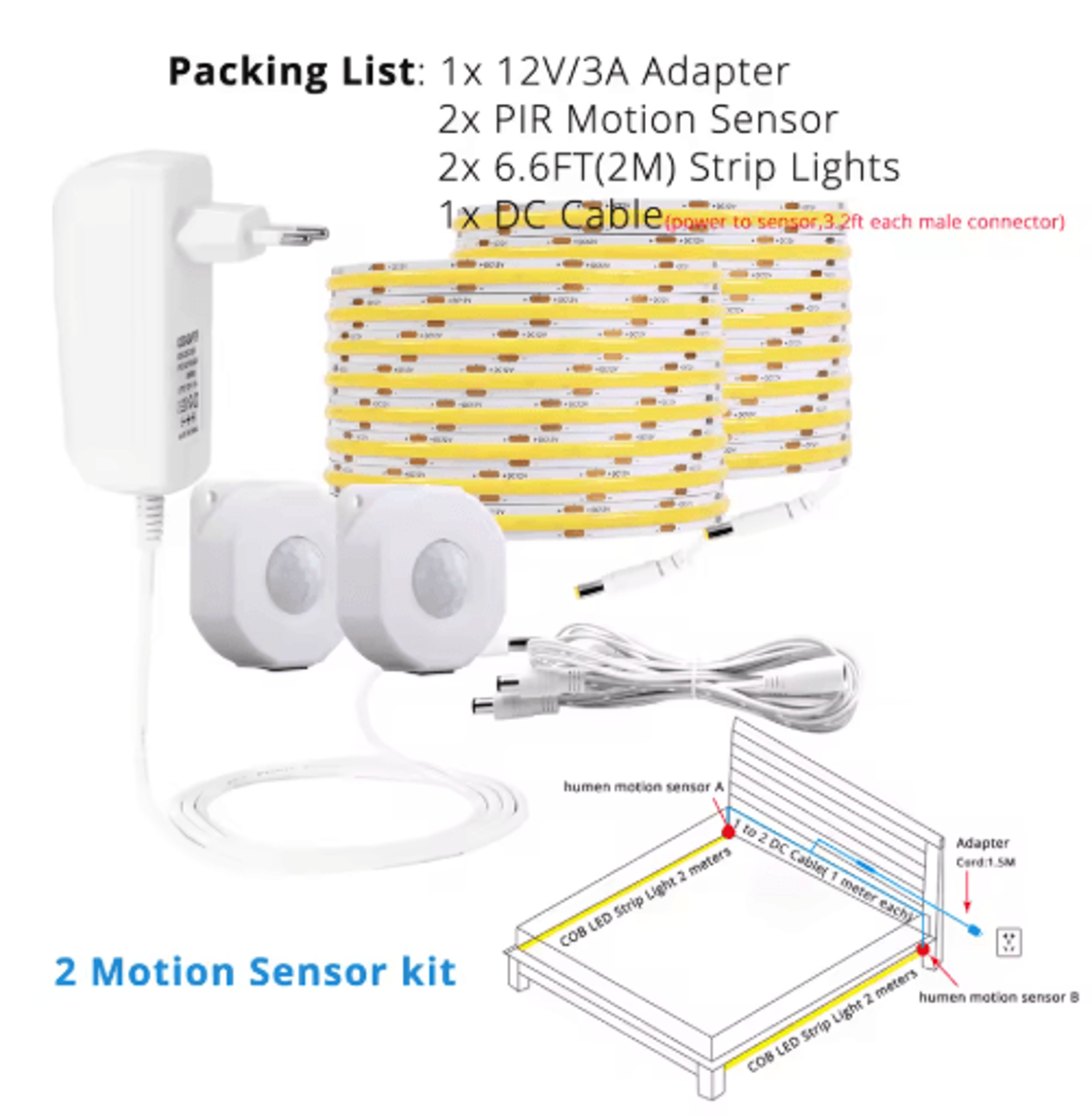 Motion Sensor LED Strip Light Kit  Automatic UnderBed And Stair Lighting 4