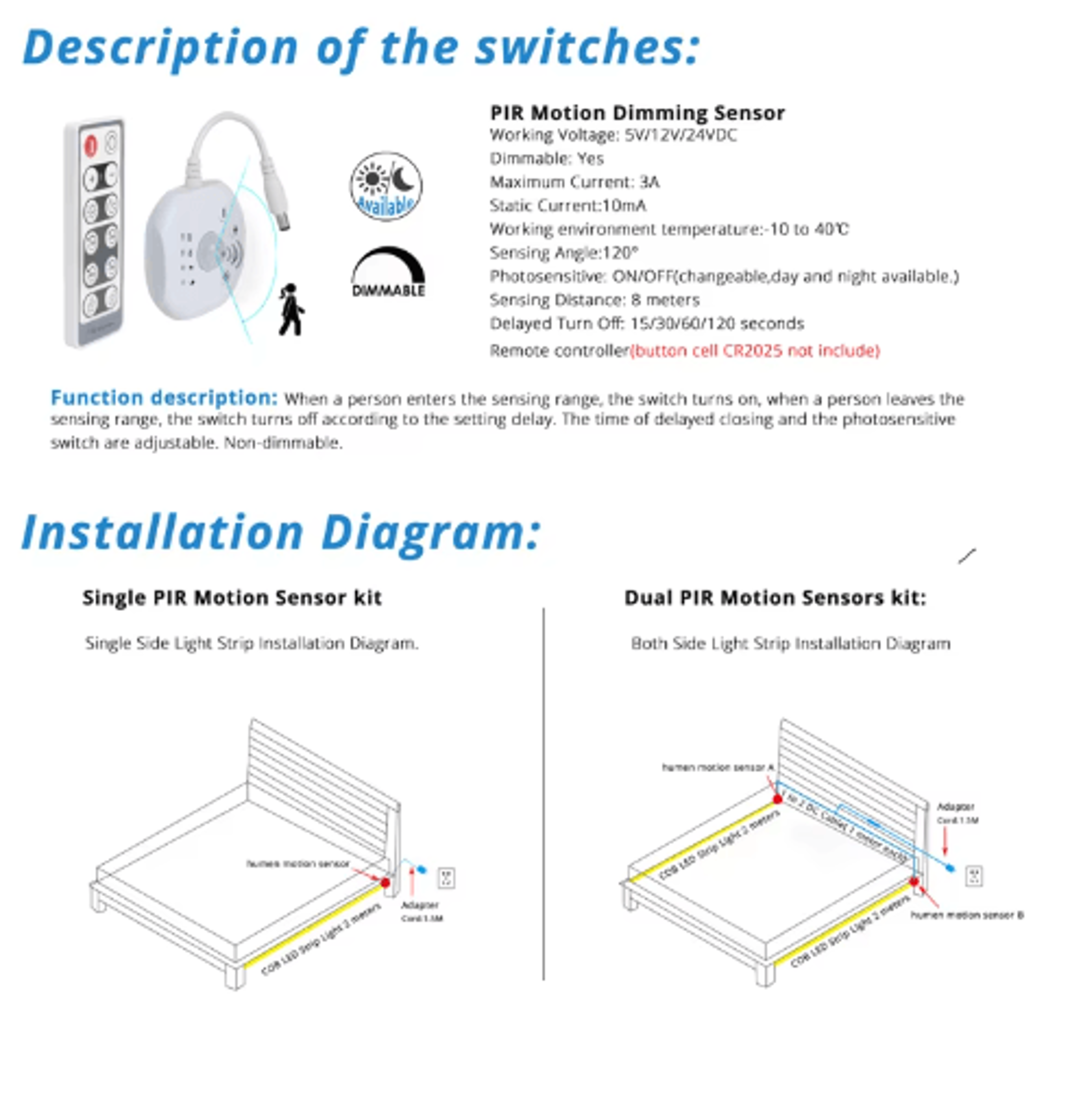 Motion Sensor LED Strip Light Kit  Automatic UnderBed And Stair Lighting 8