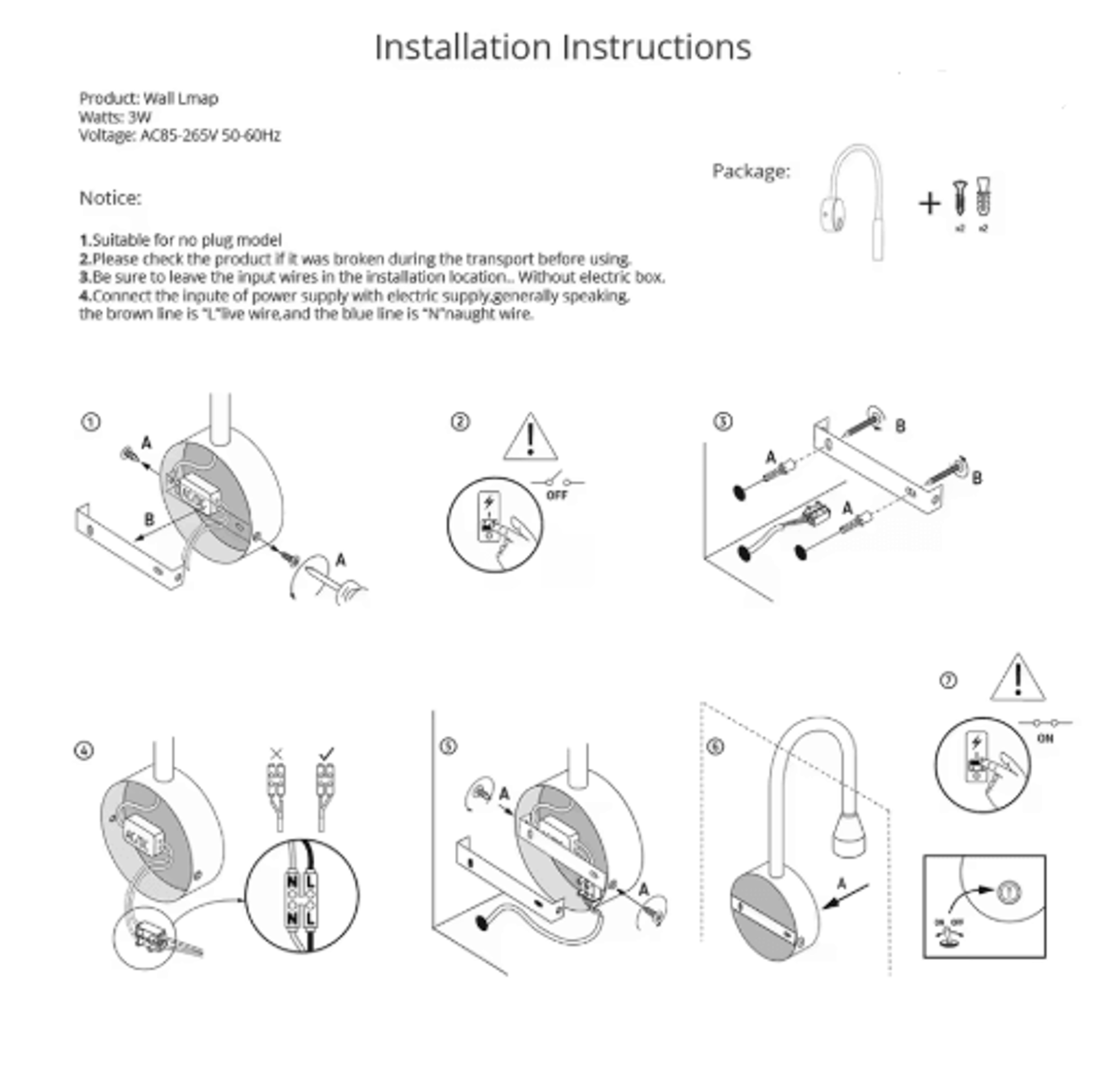 3W LED Wall Reading Lamp  Modern Bedside Light With EU Or US Plug 9