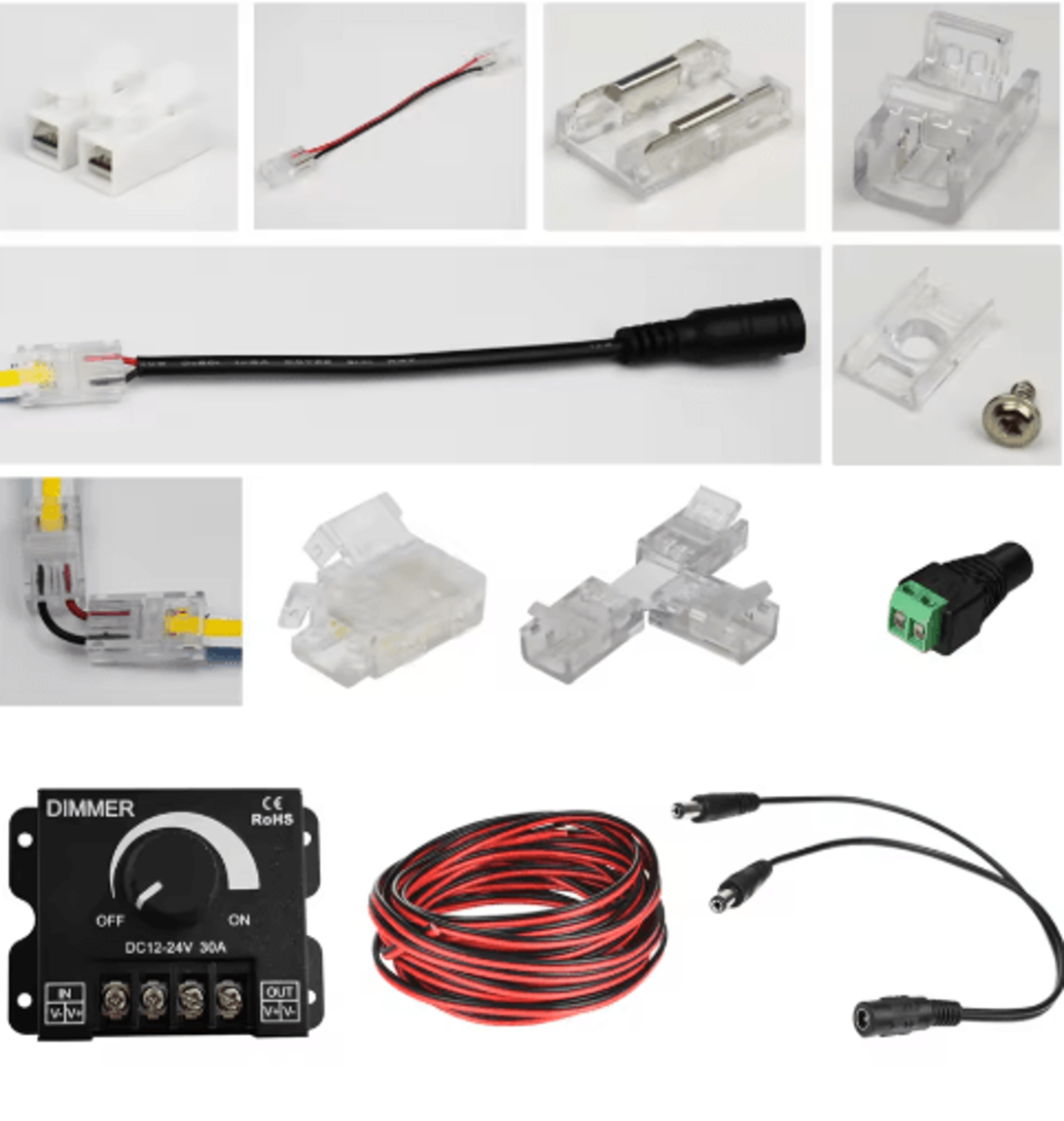 8mm COB LED Strip Connectors  90 Corner TType And Extension Cable Accessories 0