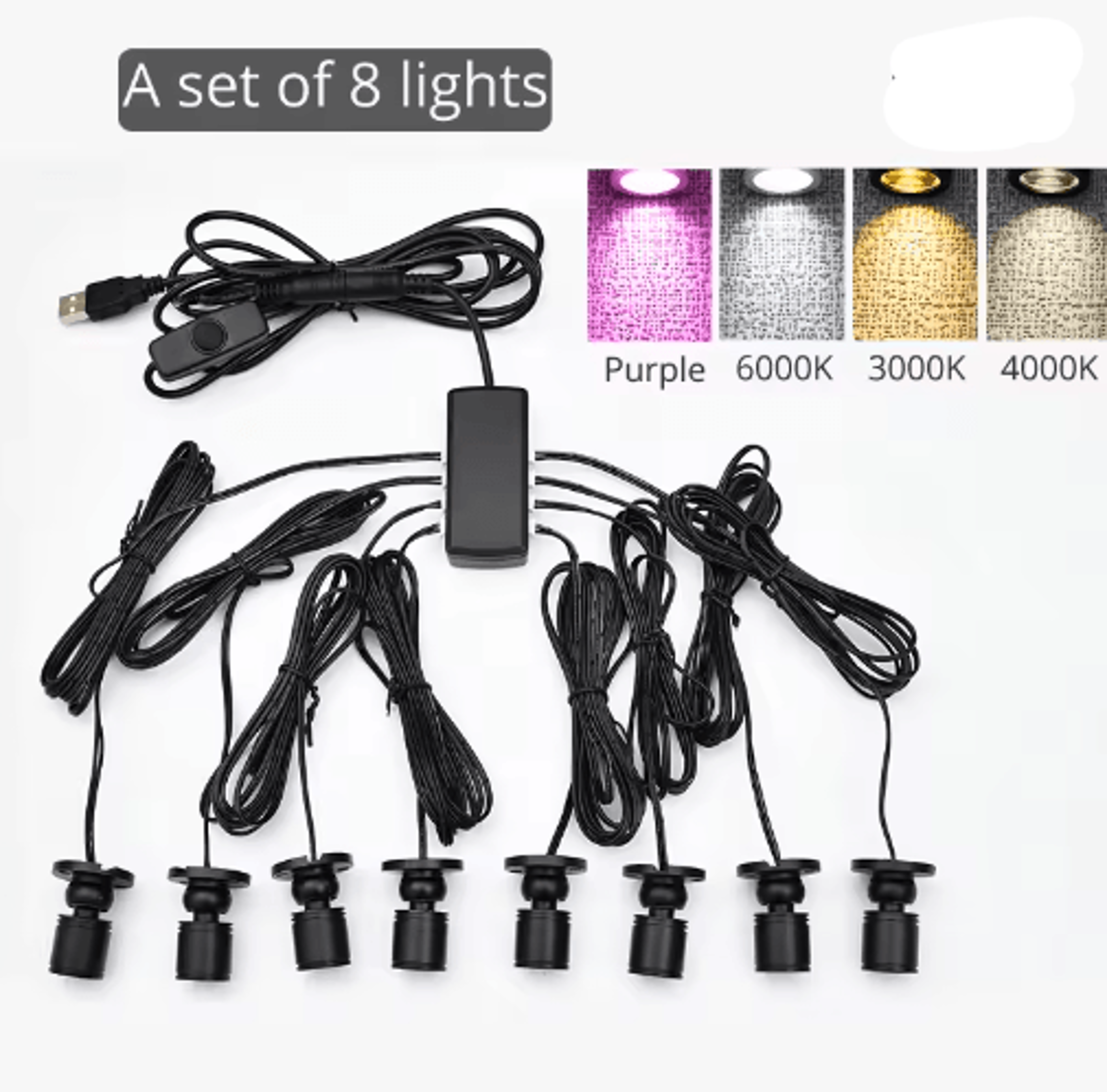 10Pack 5V USB Mini LED Spotlights  1W Adjustable UnderCabinet Display Lights 15