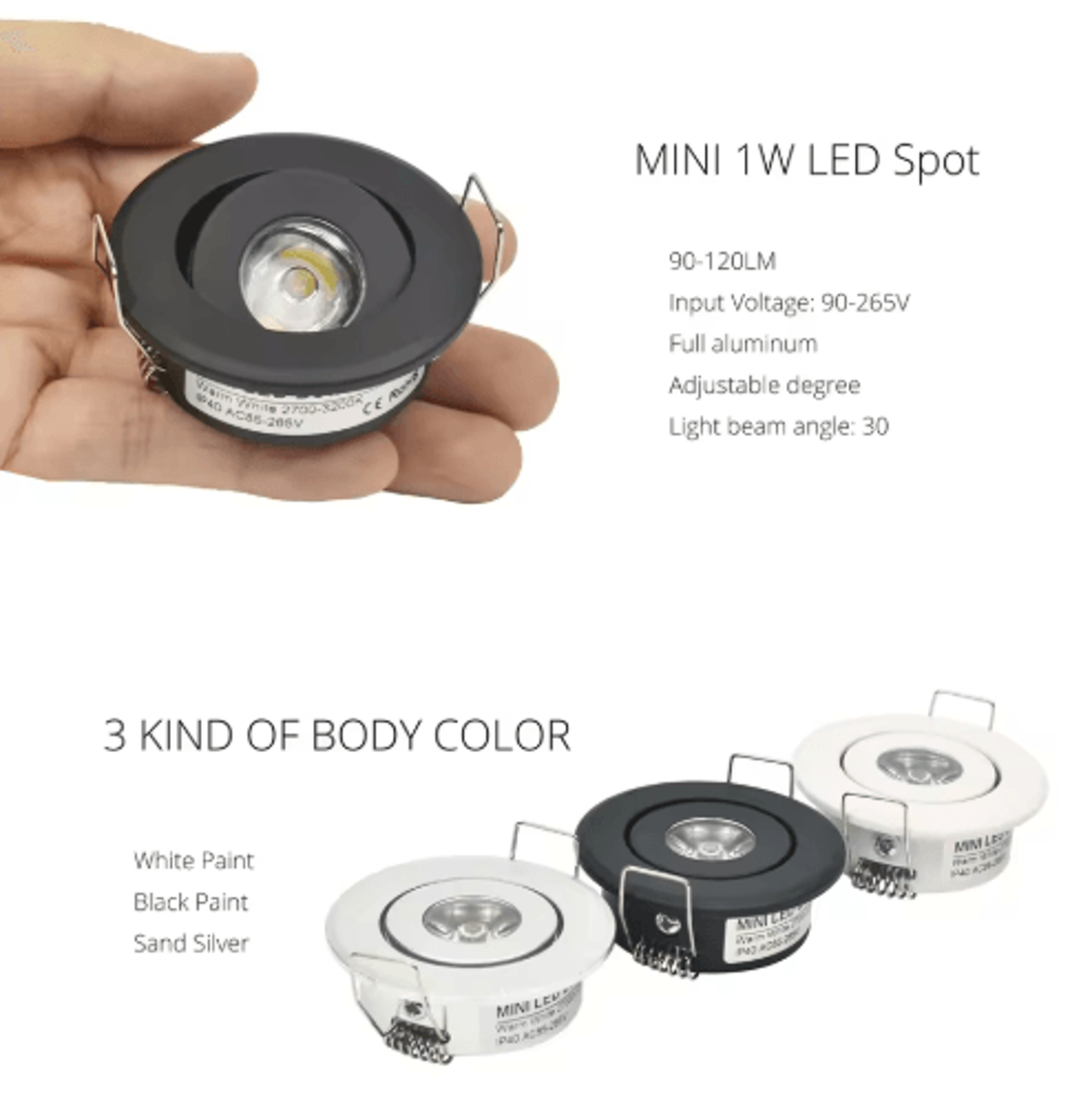 10PCS Mini LED Recessed Downlights  1W3W Aluminum Ceiling Spotlights 12