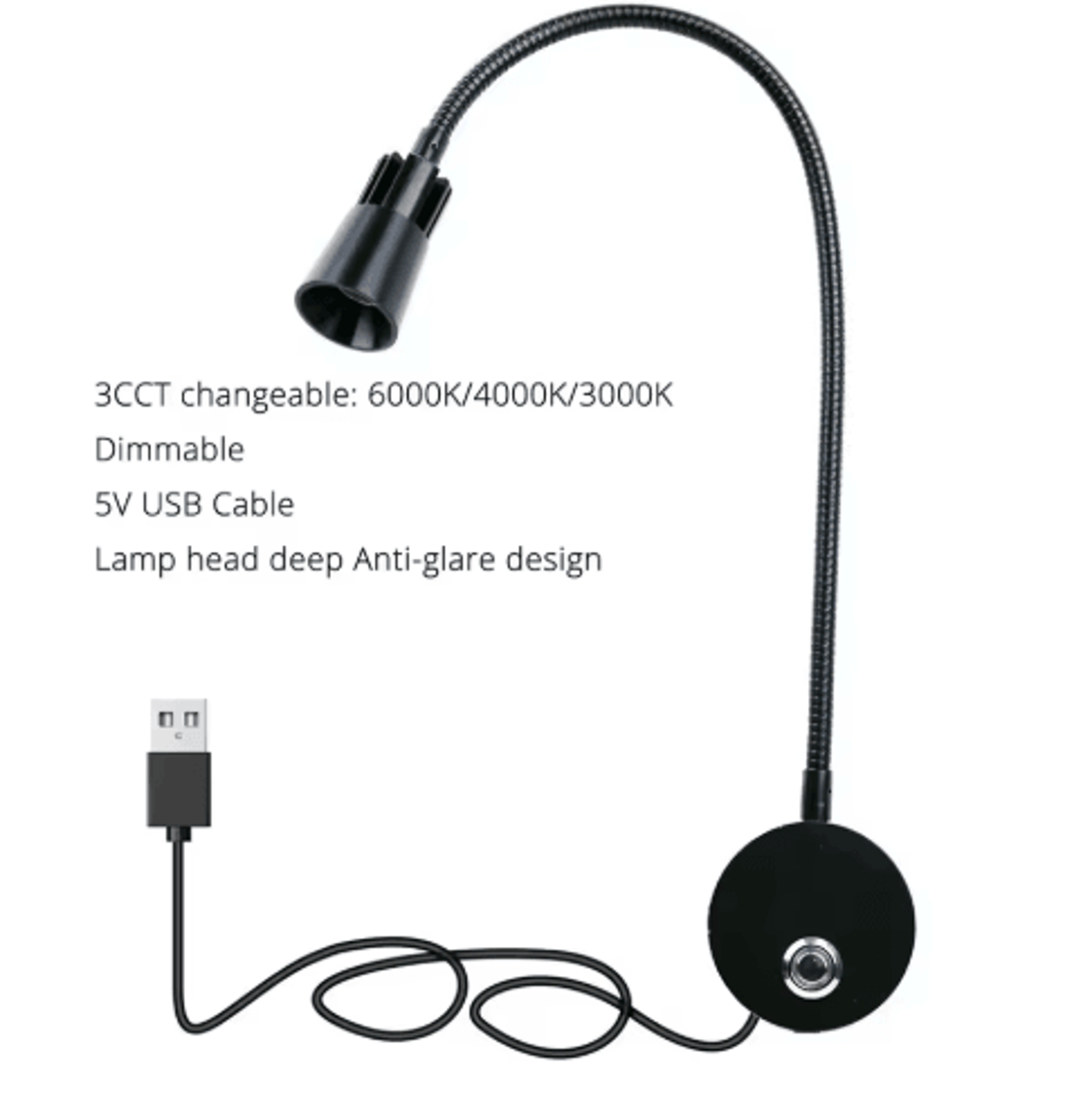 3W Dimmable LED Wall Reading Lamp  3CCT USB Gooseneck Bedside Light 1