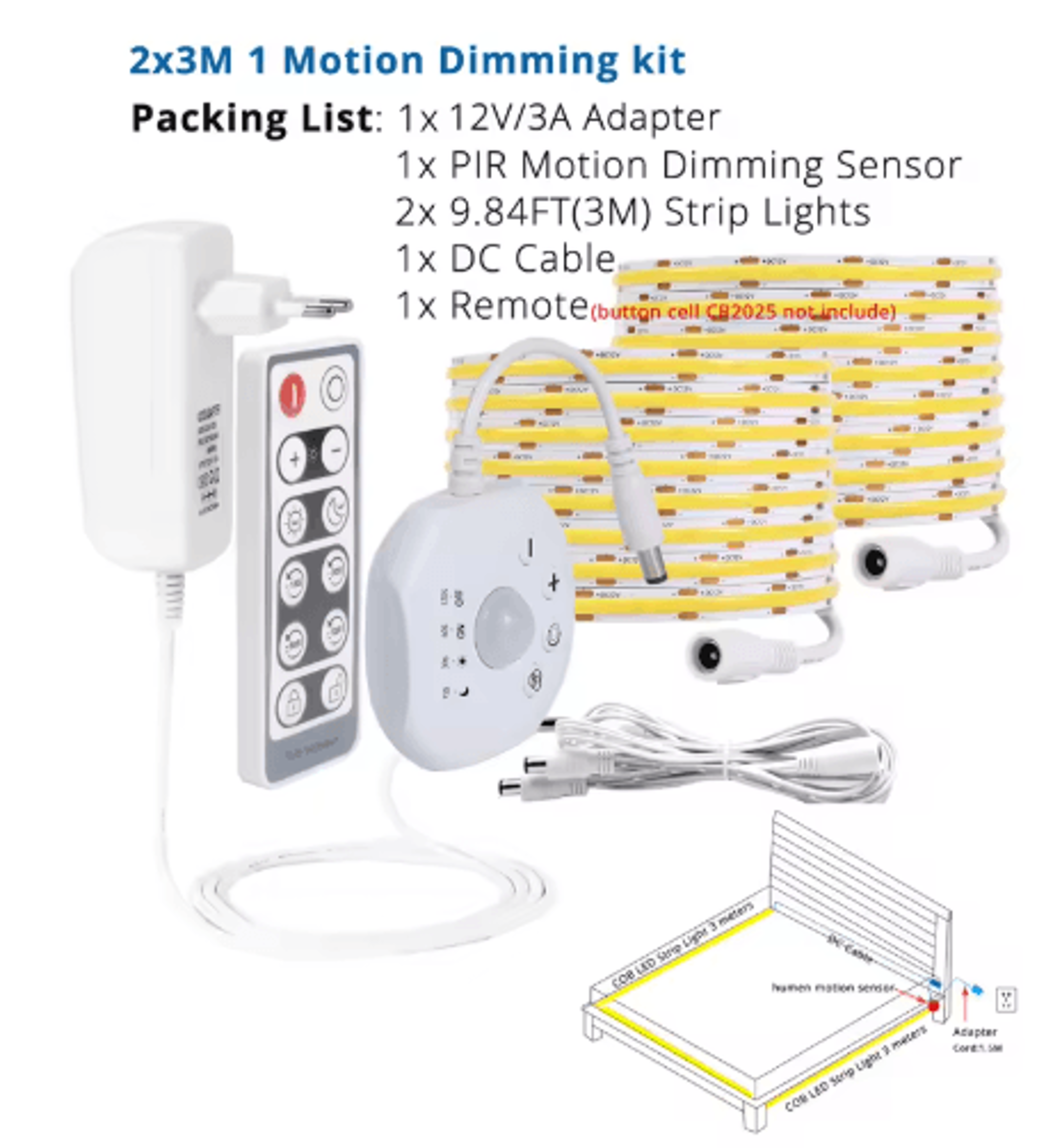 Dimmable LED Under Bed Light Strip  PIR Motion Sensor With Remote Control 2